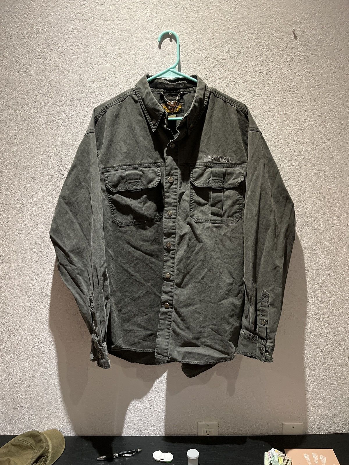 Harley Davidson Gray Harley Davidson Long Sleeve Button Down Size US XL / EU 56 / 4 - 1 Thumbnail