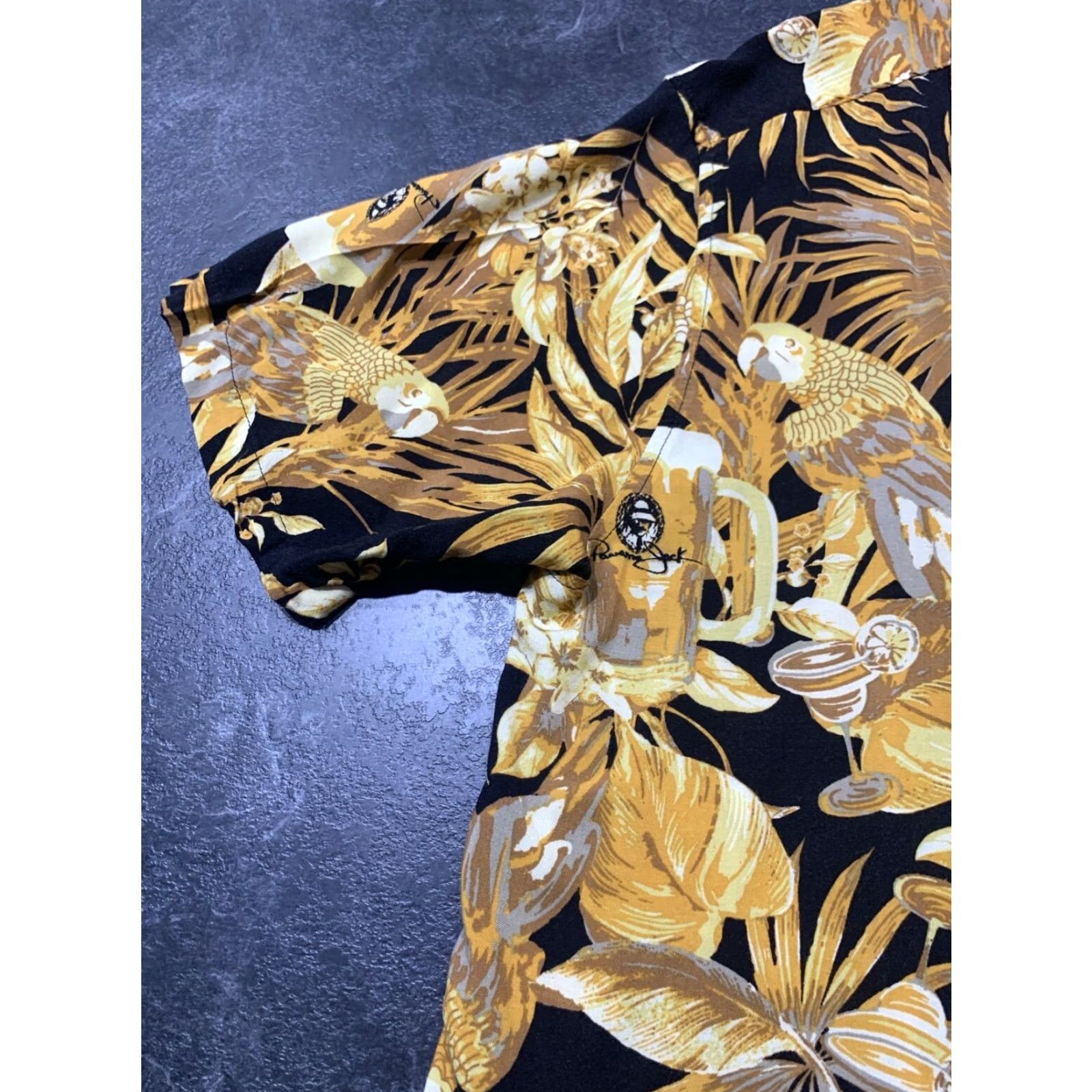 Panama Jack Panama Jack Shirt Men XL Gold Floral Rayon Button-Up Short Sleeve Casual Cocktail Caribbean Tropical Mens XL Gold Floral Shirt Size US XL / EU 56 / 4 - 5 Thumbnail