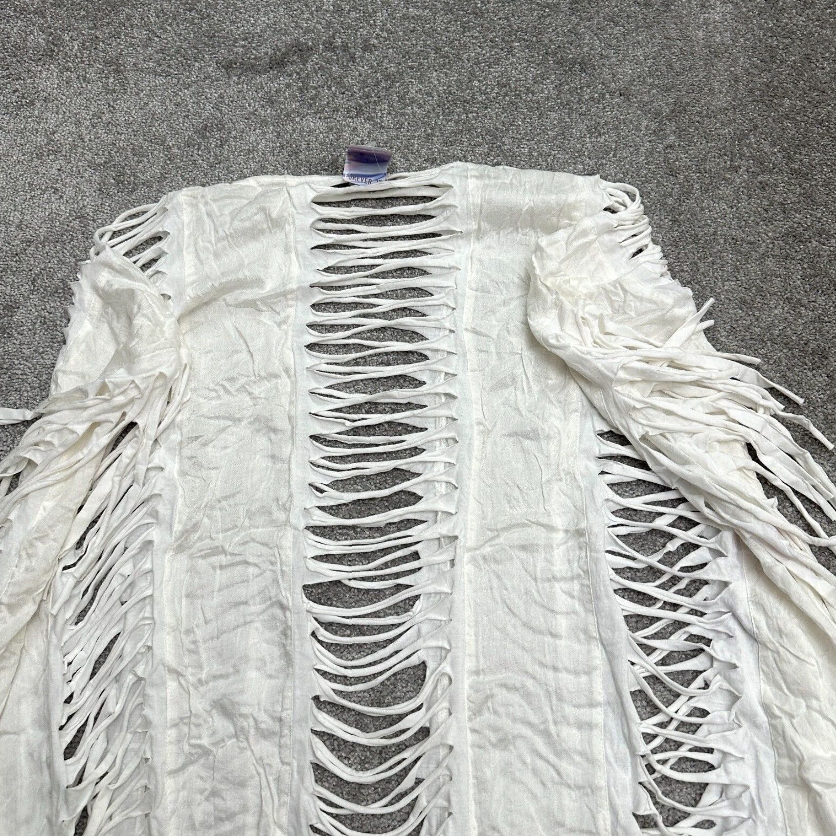 Forever 21 FOREVER 21 Swimwear Cover Up Womens S White Solid Ripped Beach Sleeveless Vintage: No ? Size ONE SIZE - 3 Thumbnail
