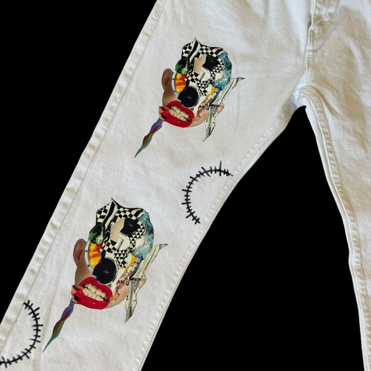 Levi's Unisex Up-cycled reworked one of a kind Levi’s white jeans. Size US 30 / EU 46 - 2 Thumbnail