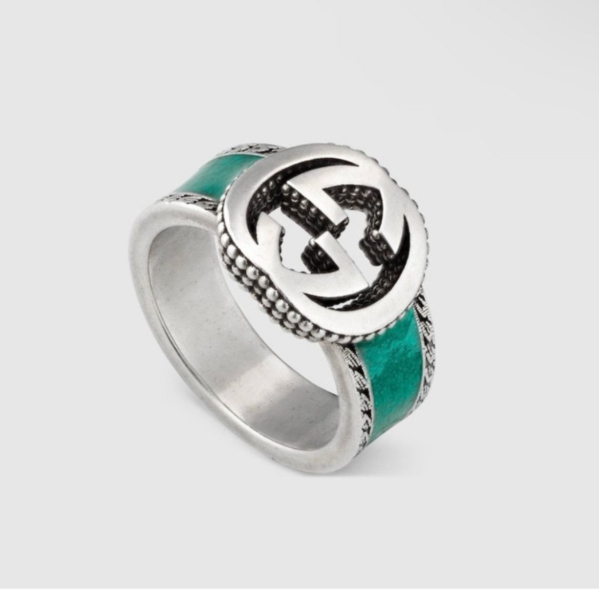 Gucci Gucci Interlocking G Turquoise Enamel Ring 14mm AG925 Size ONE SIZE - 1 Thumbnail