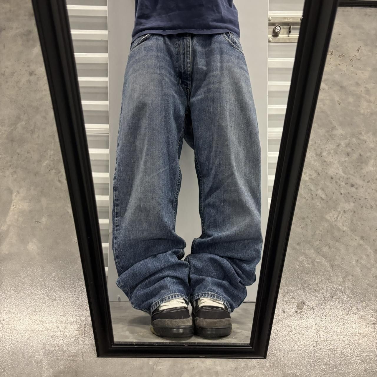Japanese Brand × Vintage Crazy Vintage Y2K/2000s Baggy Grunge Dark Wash Denim Jeans! Size US 38 / EU 54 - 1 Thumbnail