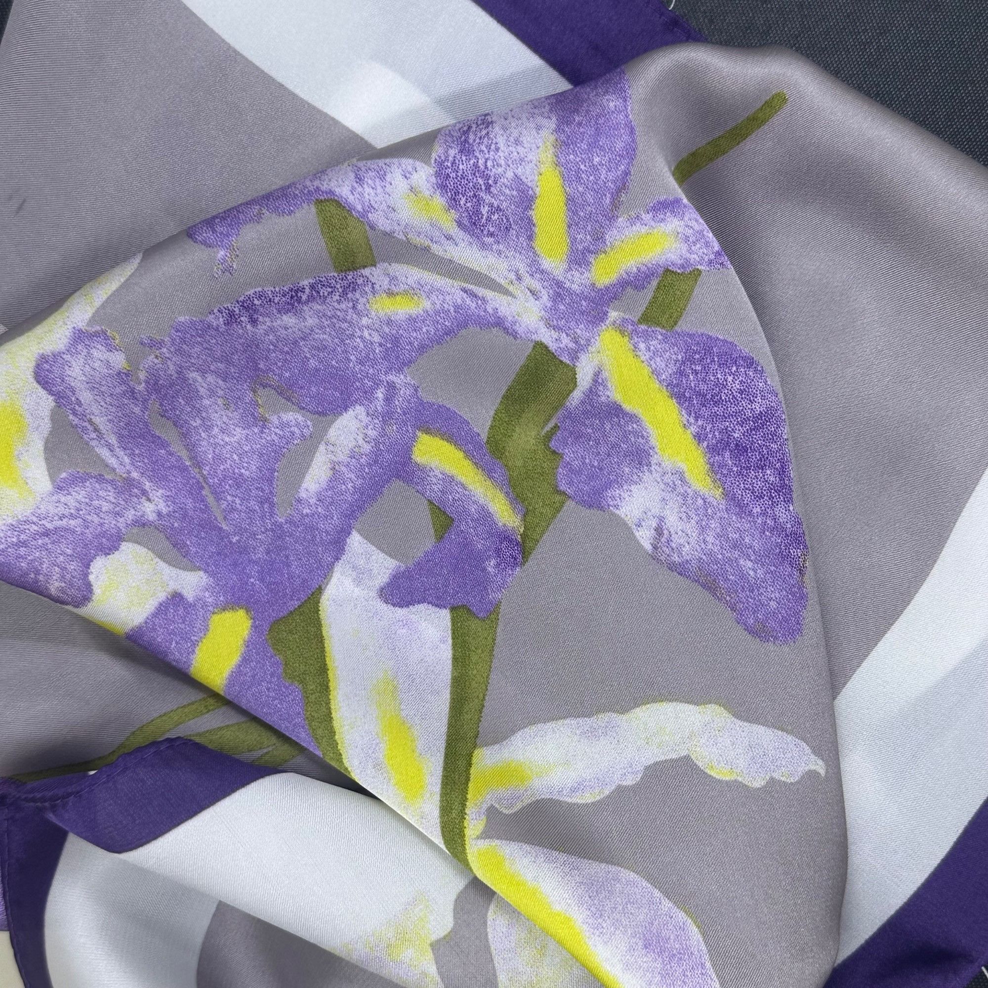 Other ✨Silky Satin Square Scarf Luxury Accessory Floral Iris Purpl Size ONE SIZE - 4 Thumbnail