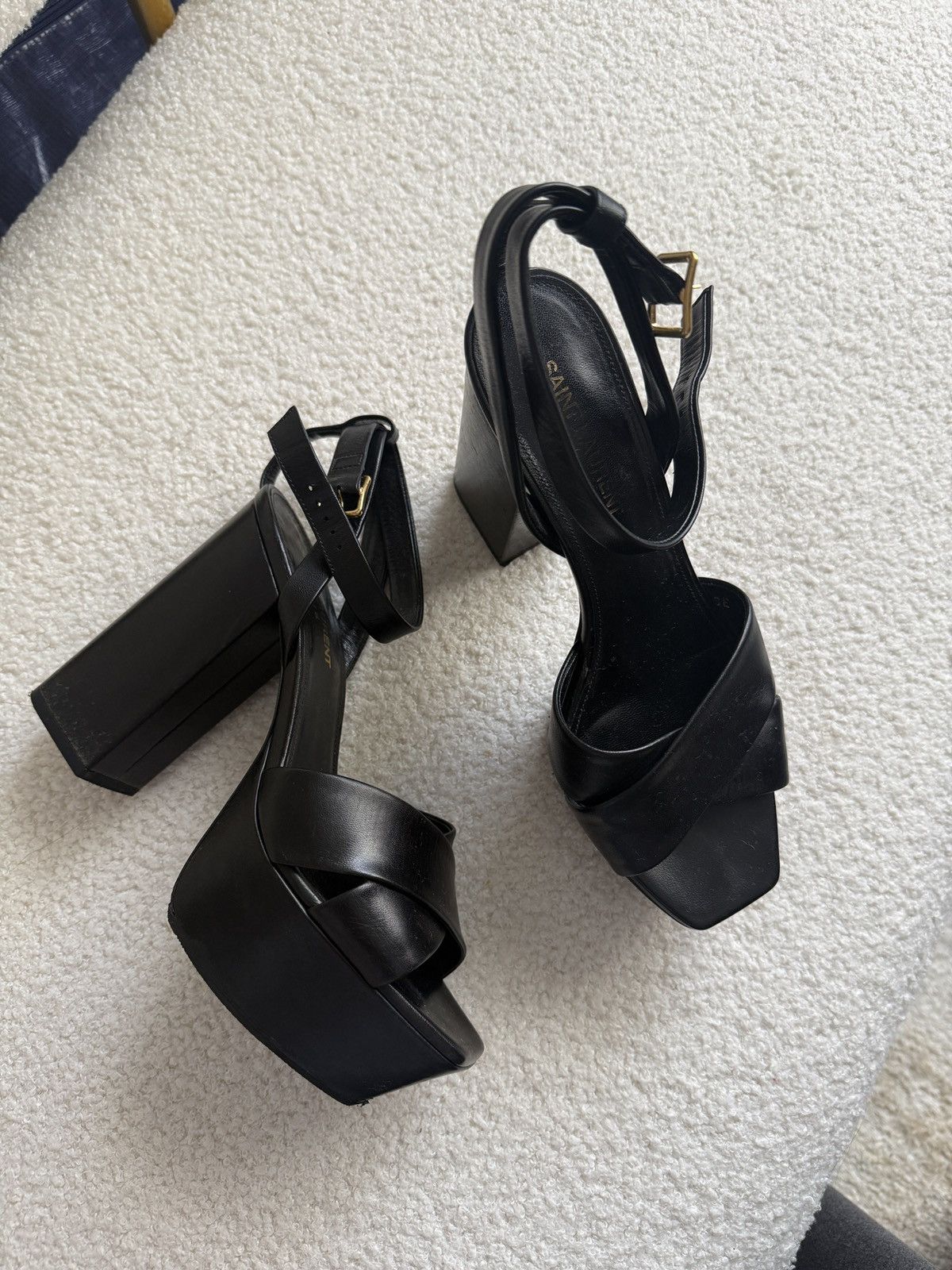 Yves Saint Laurent YSL Platform Block Heel Sandals Size US 7 / IT 37 - 1 Thumbnail