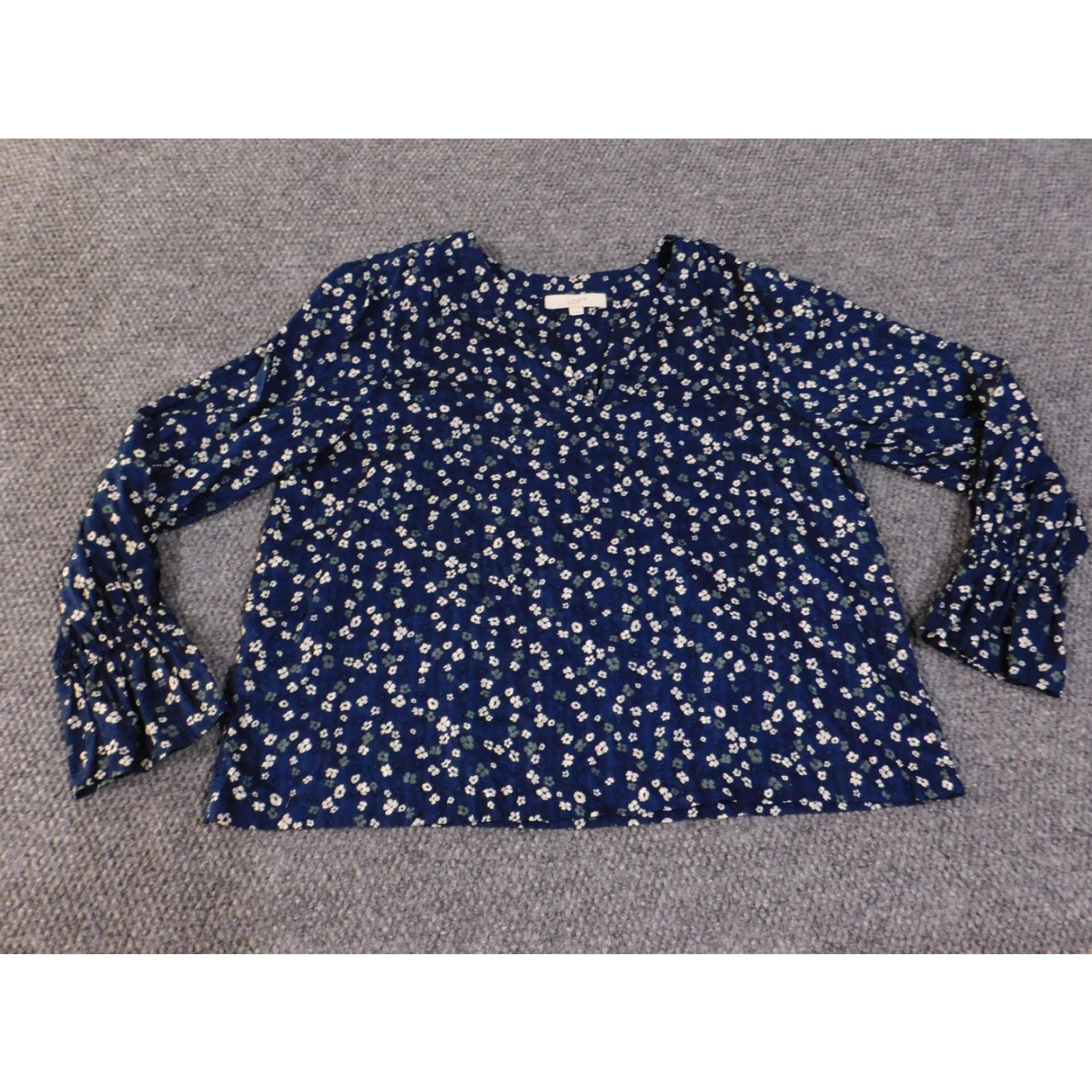 Loft VINTAGE LOFT Blouse Womens XL Blue White Floral Long Sleeve Lightweight Top Cotton Size XL / US 12-14 / IT 48-50 - 4 Thumbnail