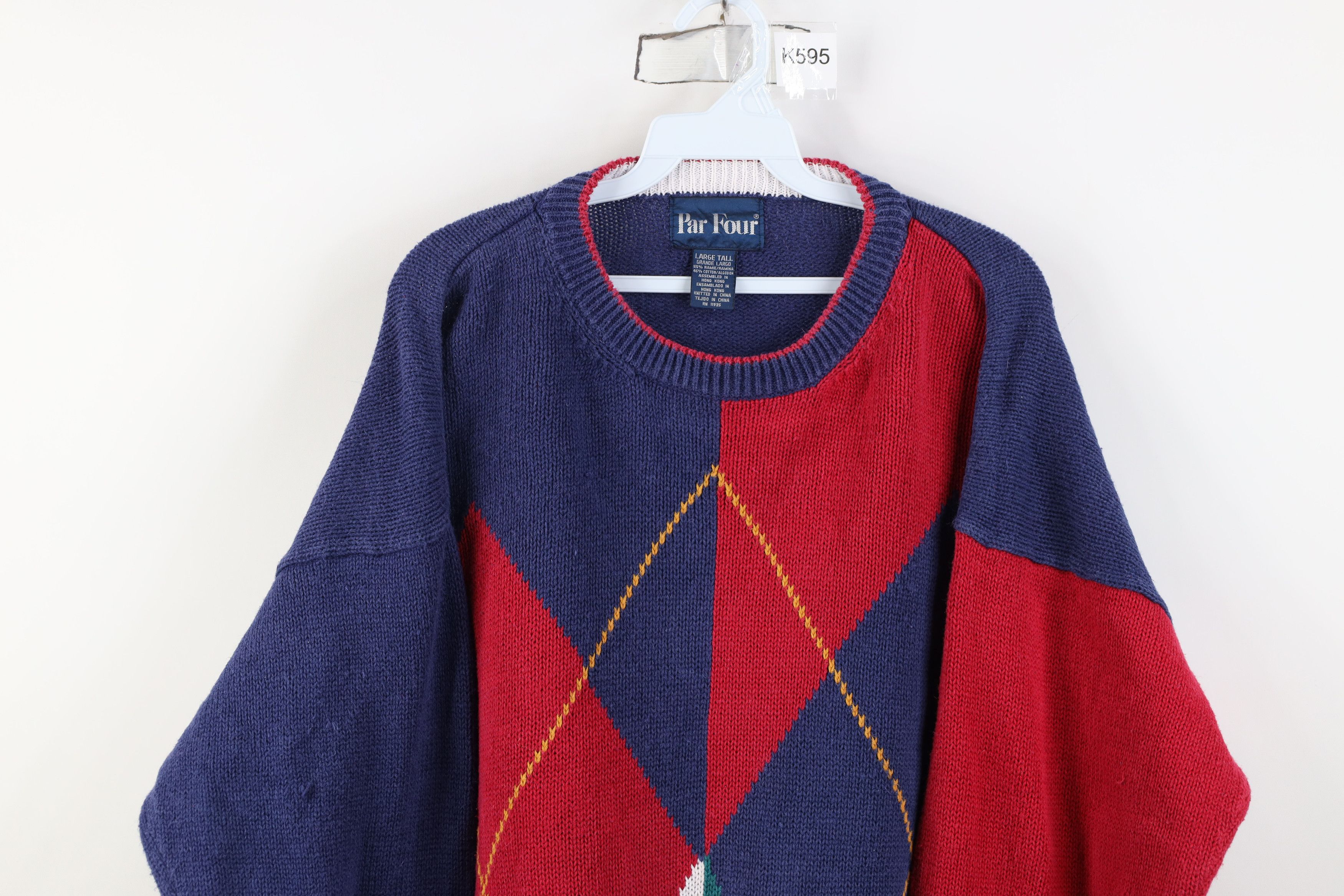 Vintage Vintage 90s Streetwear Diamond Knit Crewneck Sweater Size US L / EU 52-54 / 3 - 2 Thumbnail
