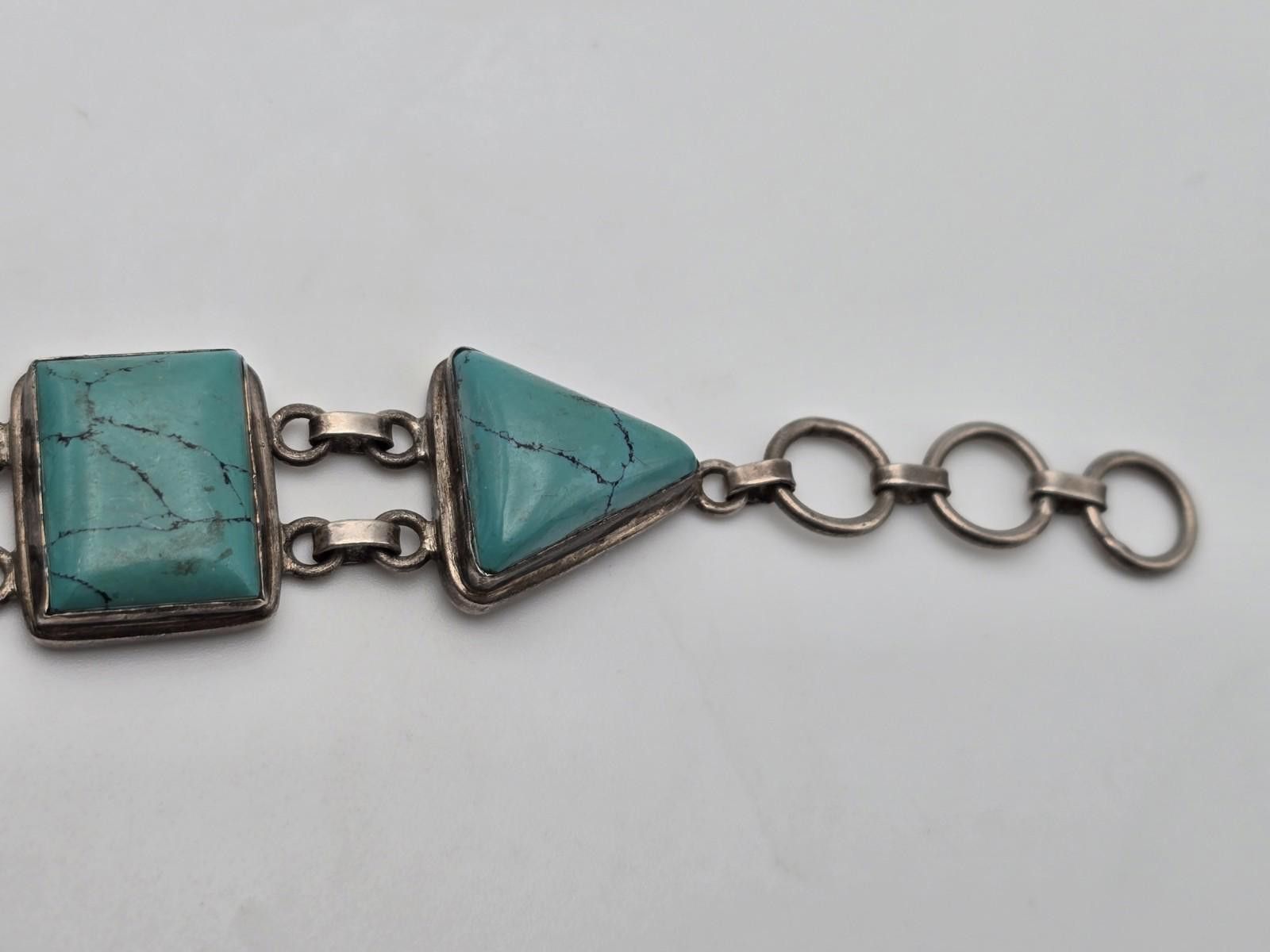 Sterling Silver Vintage Sterling Silver 925 Bracelet Carved Lizard Turquoise Size ONE SIZE - 4 Thumbnail