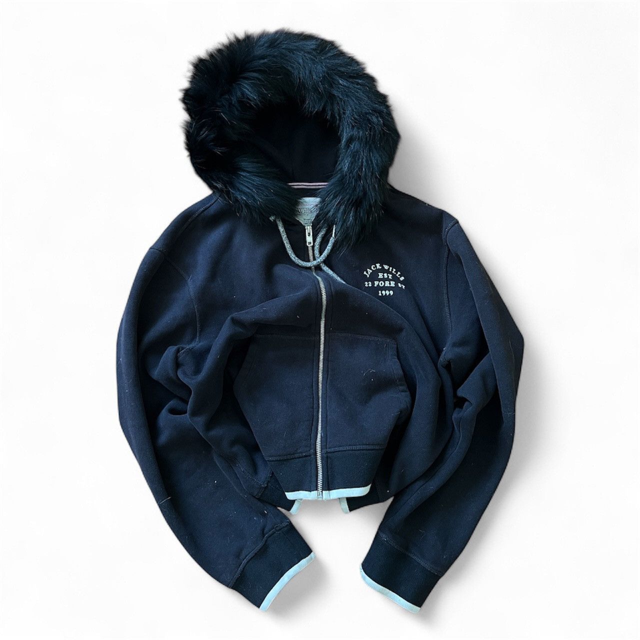 Jack Wills Black Fur Trim Zip Hoodie Size US 12 Rare Streetwear Size XL / US 12-14 / IT 48-50 - 1 Preview