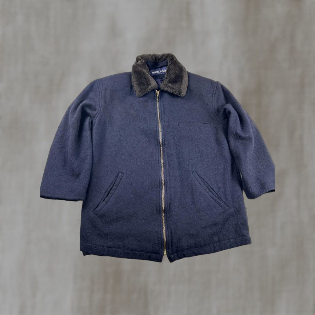 Vintage VINTAGE Herman Kay Coat Wool Blend Navy Faux Fur Collar Zip Womens M Size M / US 6-8 / IT 42-44 - 1 Thumbnail