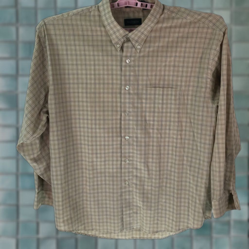 Van Heusen Van Heusen Mens Casual Check Beige Dress Shirt 2XL Wrinkle And Stain Free Button-Up Short Sleeve Mens Shirt Size US XXL / EU 58 / 5 - 1 Thumbnail