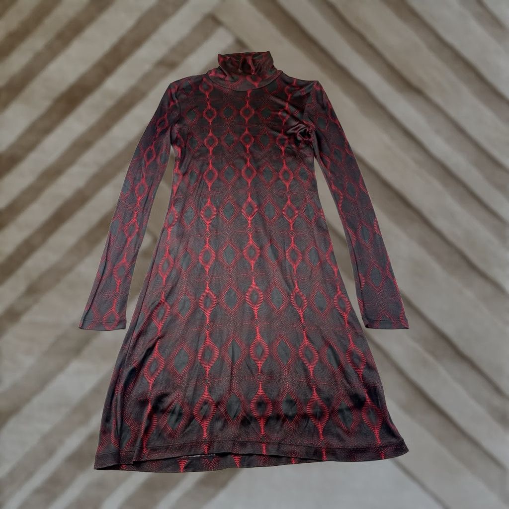 Custo Barcelona VINTAGE Custo Barcelona Dress Black Red Geometric Long Sleeve Turtleneck 4 Women Size S / US 4 / IT 40 - 1 Thumbnail