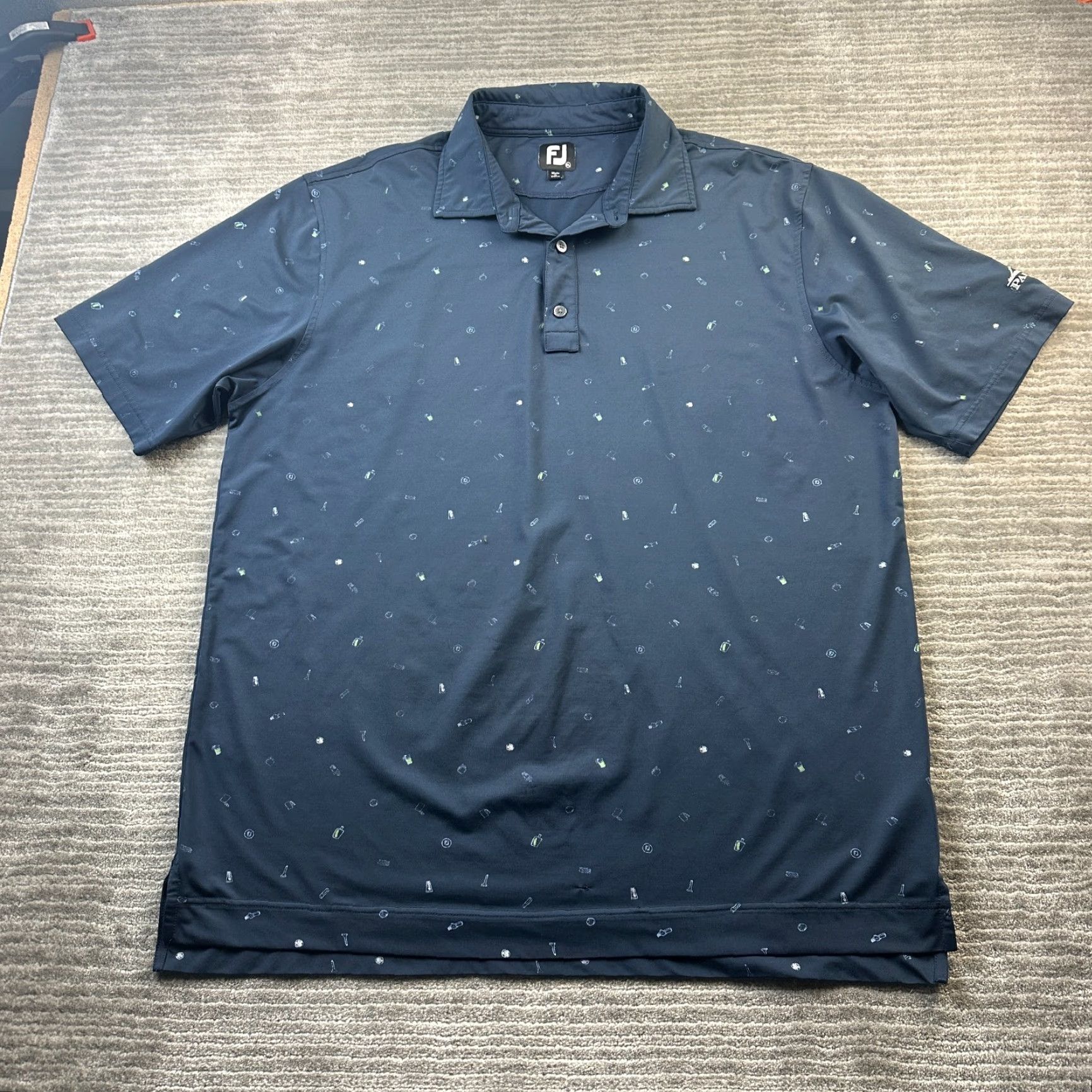 Footjoy FootJoy Polo Shirt Mens XL Blue Performance Golf All Over Print Geometric Pattern Short Sleeve Collared Button Logo Regular Fit Sport Size US XL / EU 56 / 4 - 2 Thumbnail