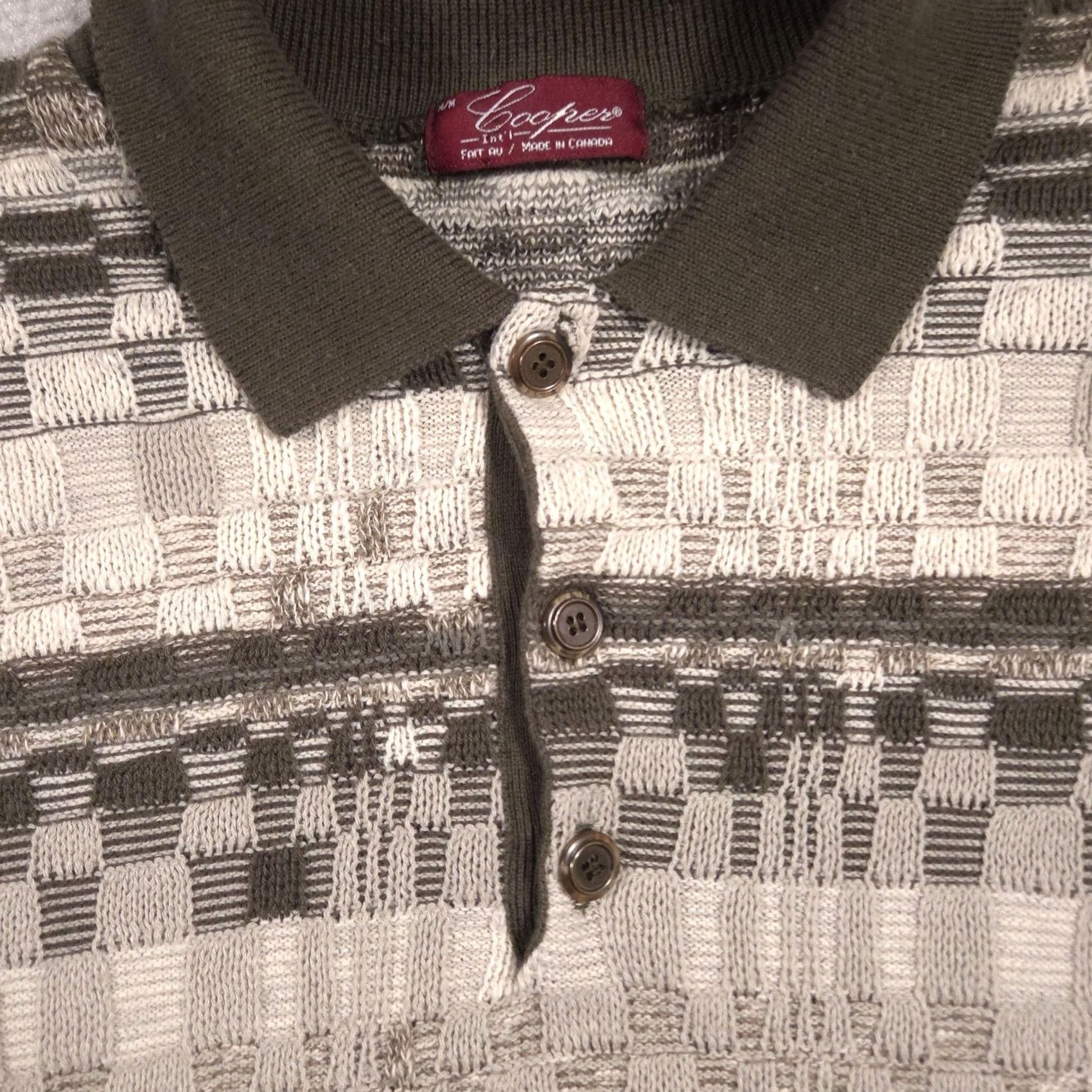 Vintage Cooper Mens Medium Green Geometric Polo Collar Henley Knit Pullover Sweater Size US M / EU 48-50 / 2 - 4 Thumbnail