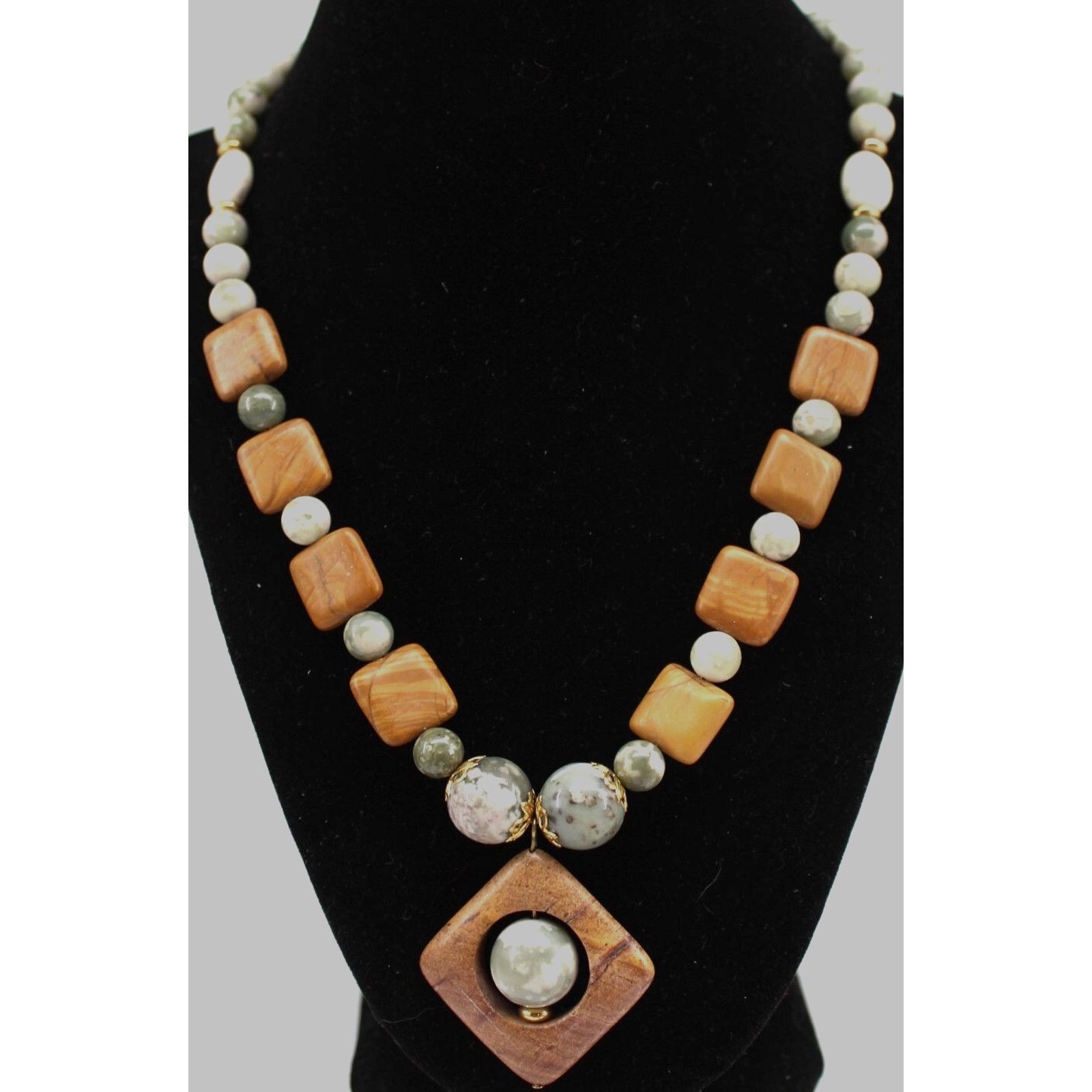 Other Wood & Jasper Bead Necklace 19" • Gray Moss Size ONE SIZE - 1 Thumbnail