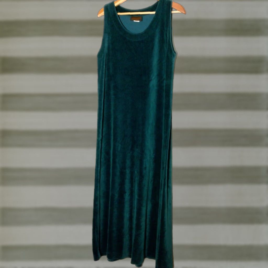 Vintage VINTAGE Kindred Spirit Jumper Dress Large Emerald Green Ribbed Velour Lagenlook Size L / US 10 / IT 46 - 1 Thumbnail
