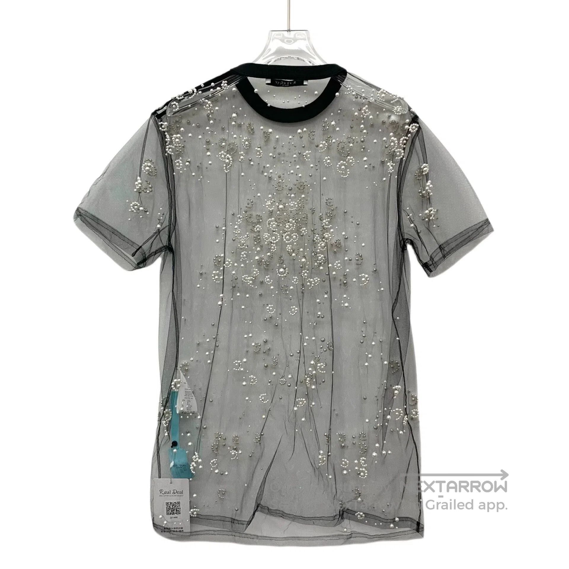Givenchy gray embellished sheer cotton short sleeve top. Size US XXS / EU 40 - 2 Thumbnail