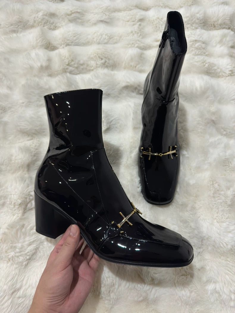 Saint Laurent Paris Saint Laurent Paris Black gold patent leather men's boots Size US 9 / EU 42 - 4 Thumbnail