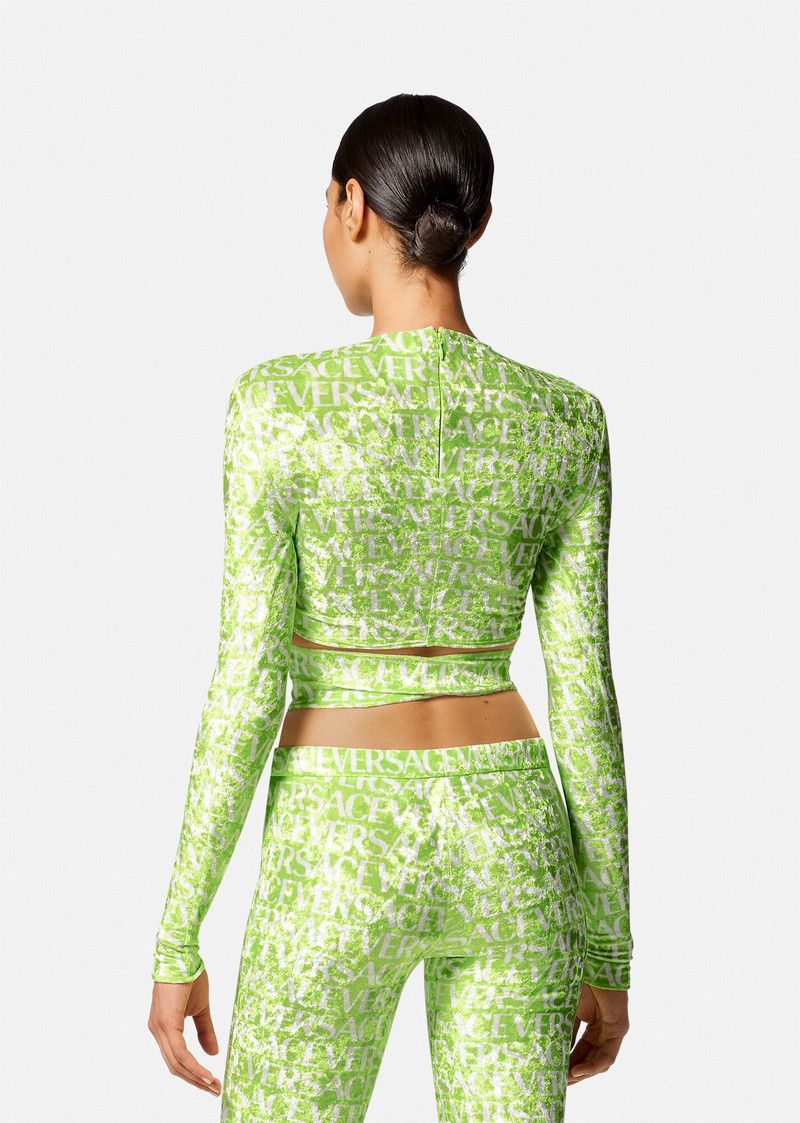 Versace o1y0226 Logo Crop Top in Green/White Size XS / US 0-2 / IT 36-38 - 4 Thumbnail