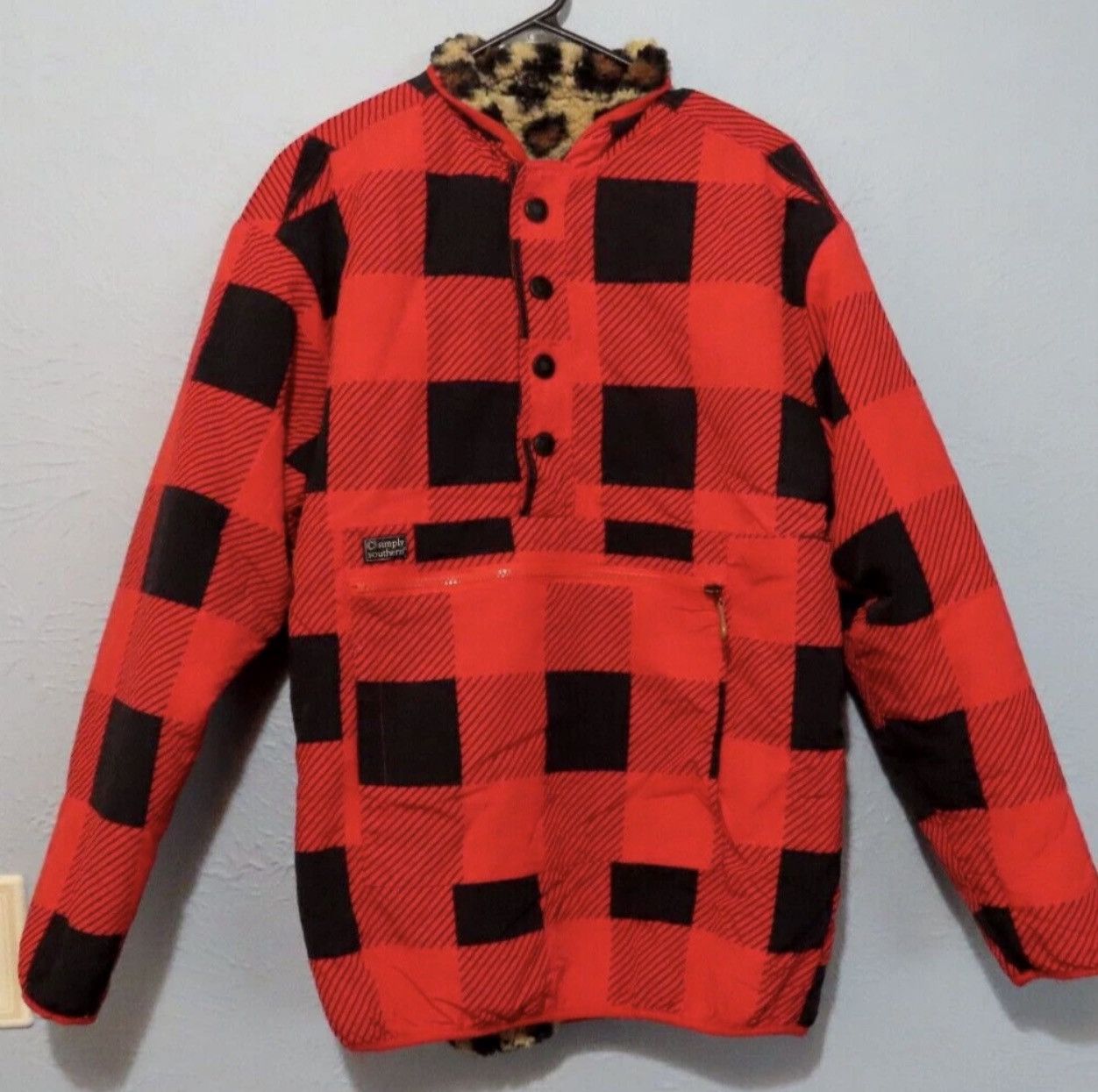 Vintage Simply Southern Buffalo plaid pull over w/Leopard fleece Size M / US 6-8 / IT 42-44 - 1 Thumbnail