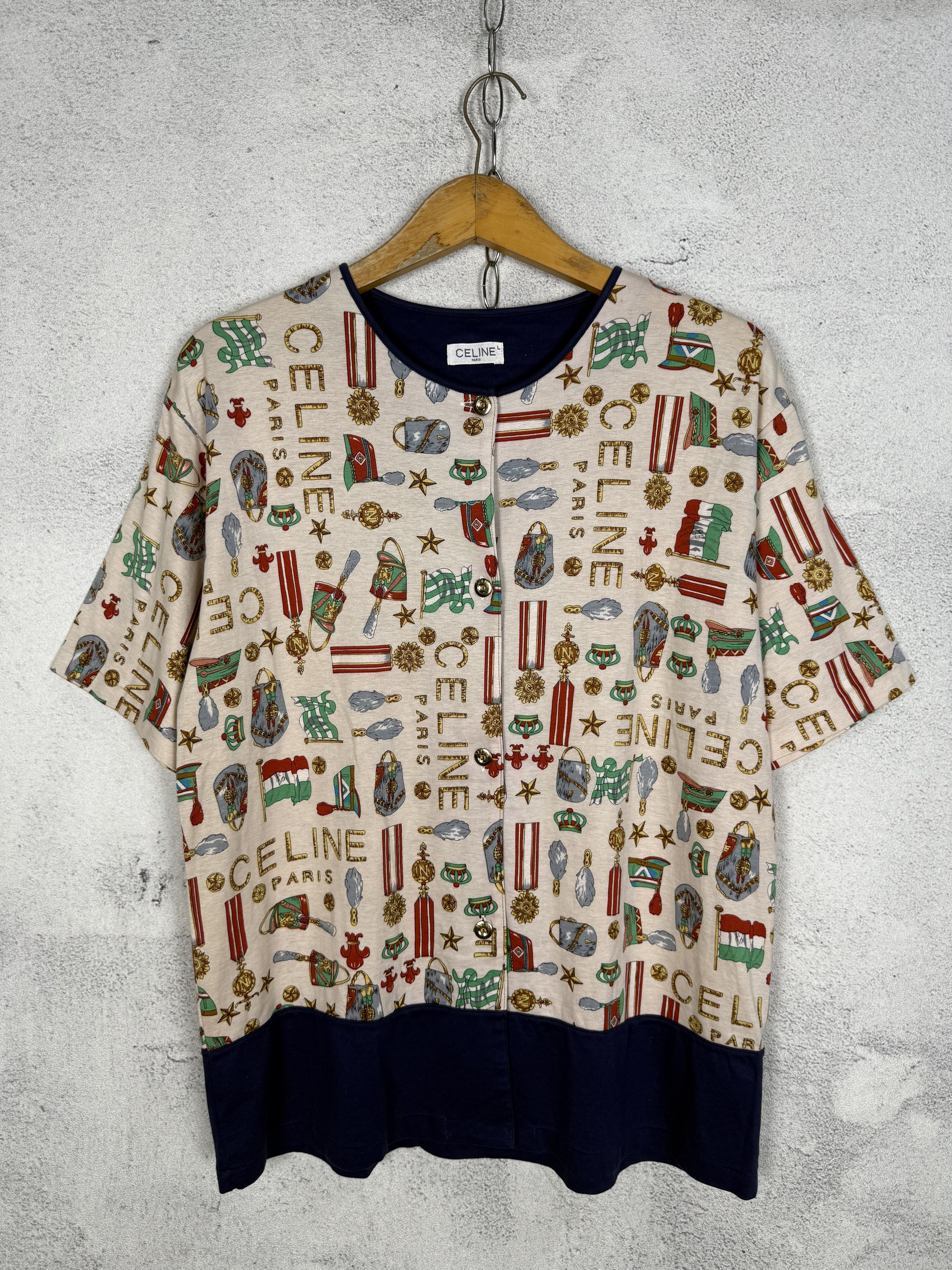 Celine Vintage Celine Over Print Logo Top Shirt Size L / US 10 / IT 46 - 1 Thumbnail