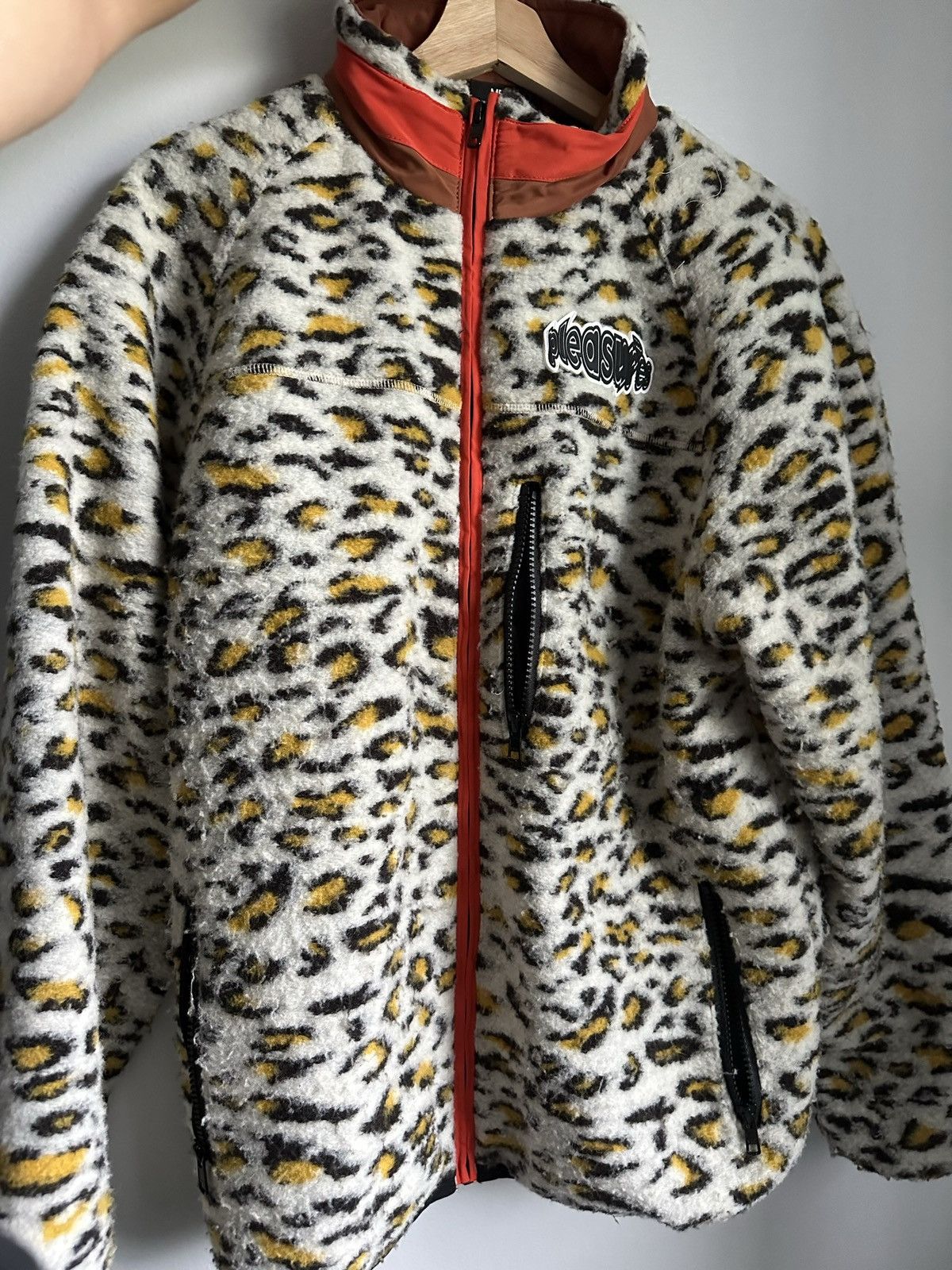 image of Pleasures Strain Fuzzy Jacket in Orange, Men's (Size Medium)