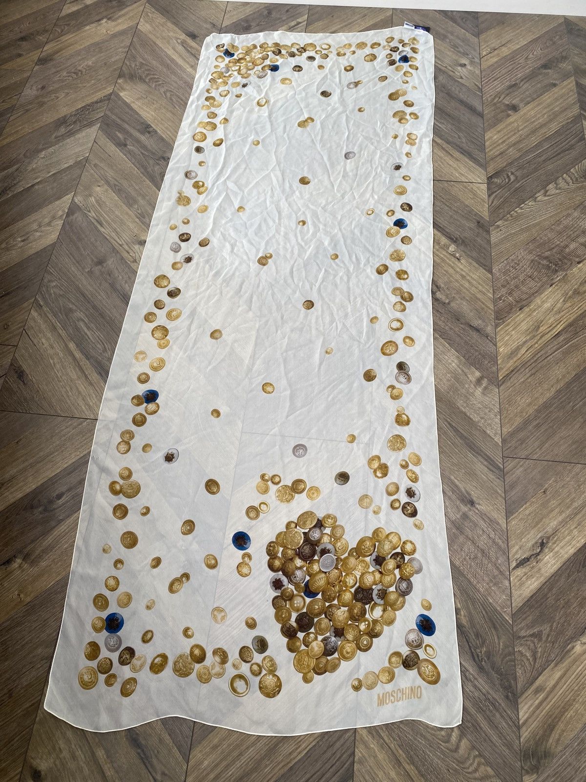 Moschino Vintage Moschino Silk Scarf Gold Coins Print Ivory Wrap Size ONE SIZE - 4 Thumbnail