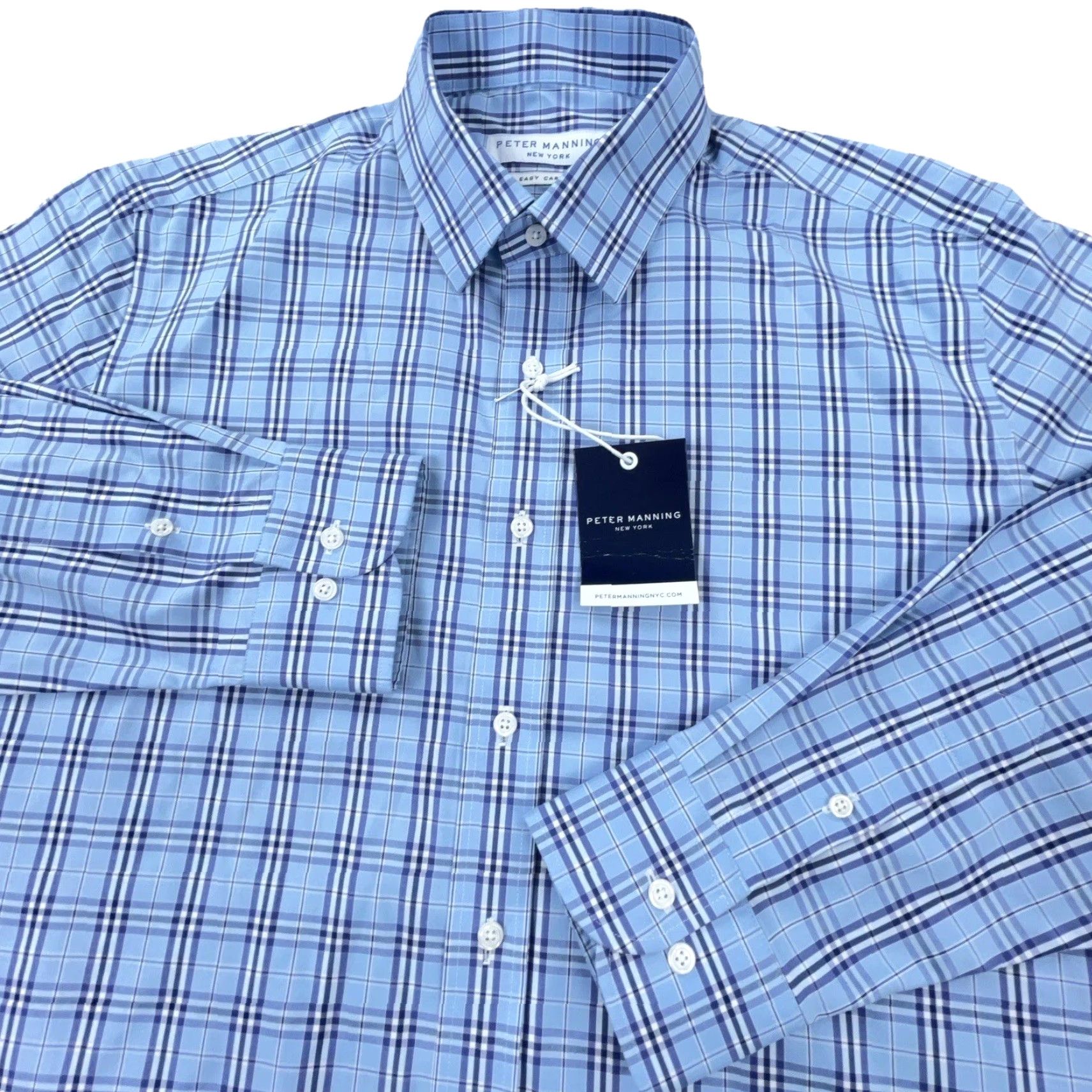 Vintage Peter Manning Shirt Men 4X Blue Plaid Button-Front Collared Long Sleeve Cotton Regular Fit Mens Size 48R - 5 Thumbnail