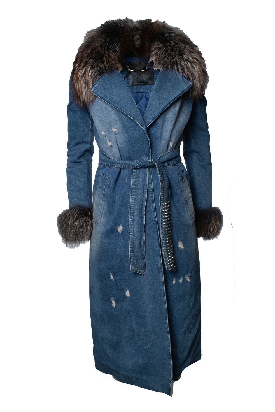 Philipp Plein Philipp Plein, denim trench coat with fur collar Size S / US 4 / IT 40 - 1 Thumbnail