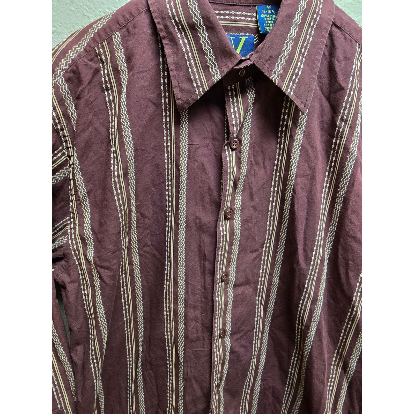 Van Heusen Van Heusen Mens M15-15.5 Burgundy Striped Long Sleeve Shirt Size US M / EU 48-50 / 2 - 2 Thumbnail