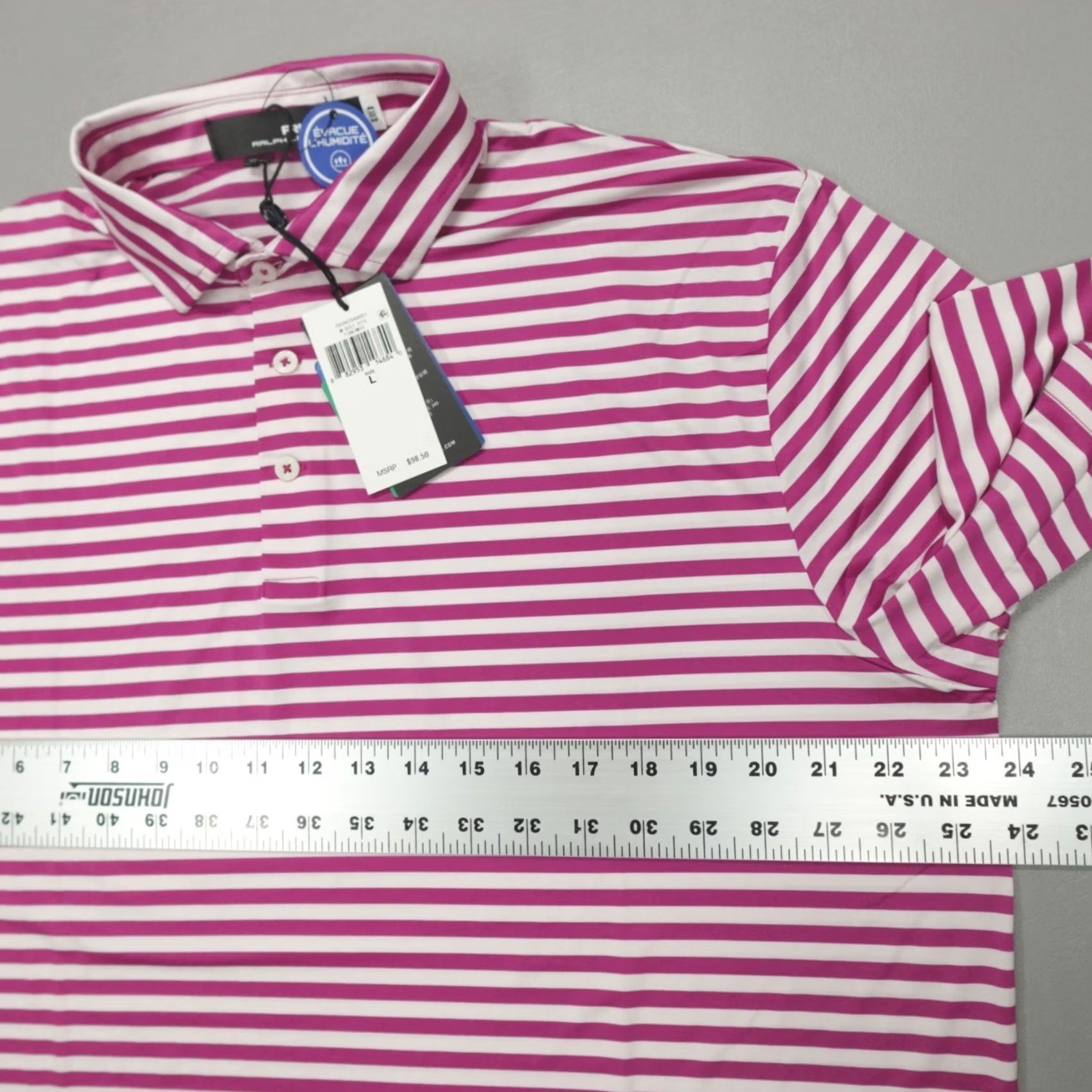 Ralph Lauren Ralph Lauren RLX Performance Golf Striped Polo Shirt Men's L Pink/White Polo Shirt Size US L / EU 52-54 / 3 - 5 Thumbnail