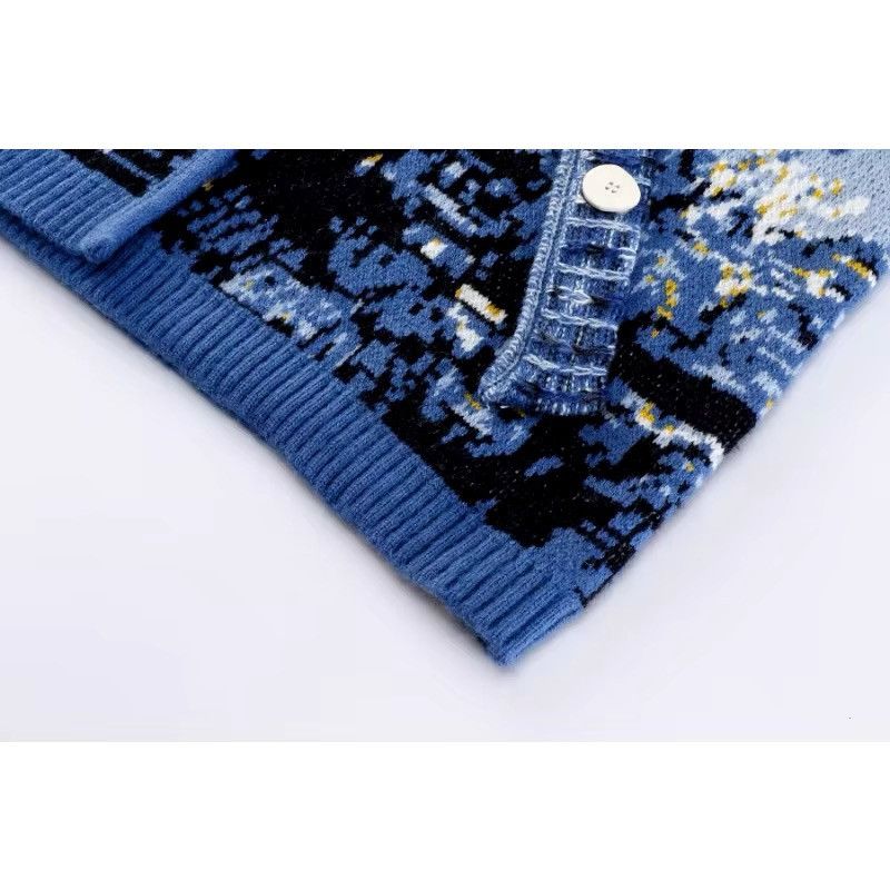 Designer × Other Knitted V-neck Van Gogh Star Sky Night Loose Sweater Size M / US 6-8 / IT 42-44 - 6 Thumbnail