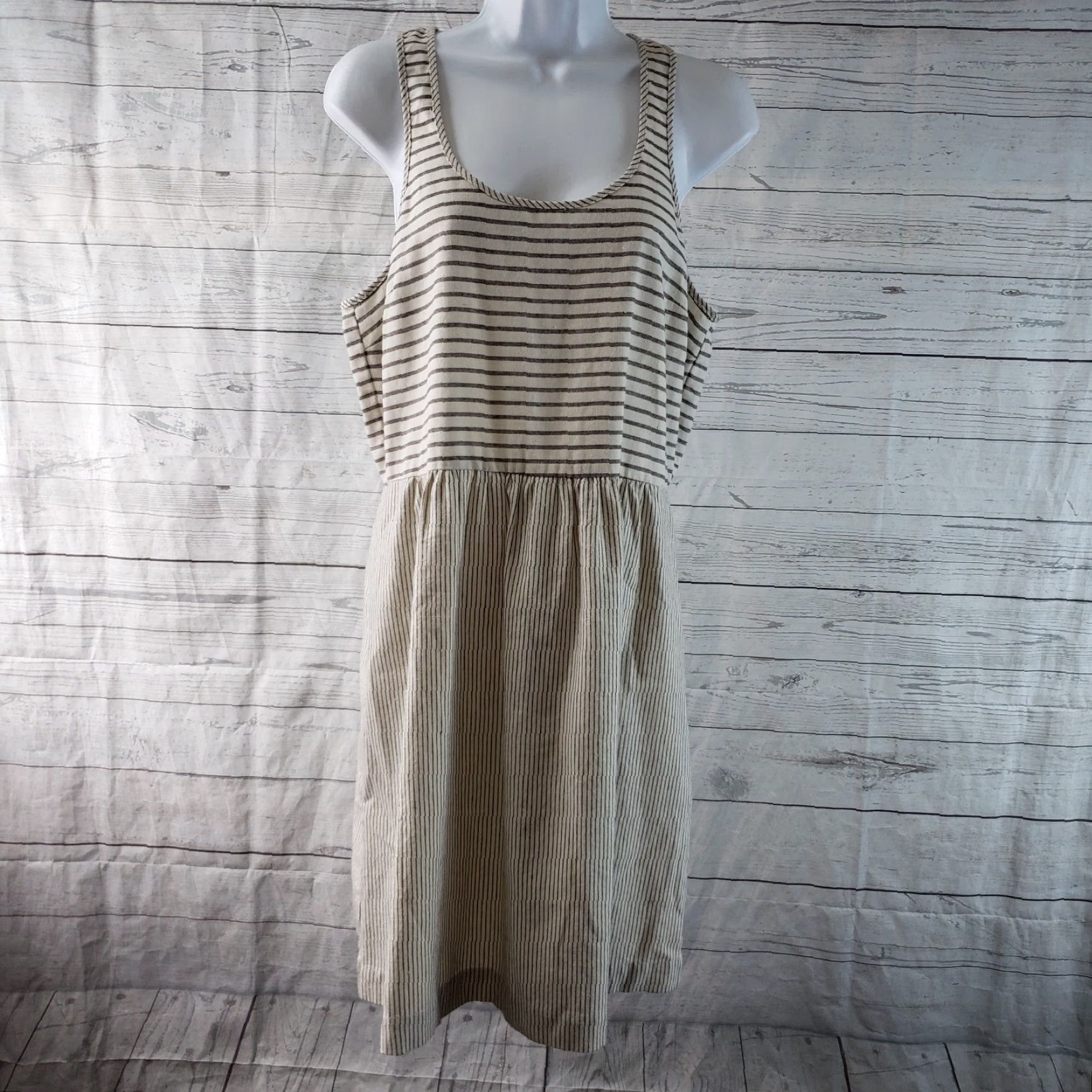 Lou & Grey Lou & Grey Womens Dress Sz 8 Brown Beige Striped Pockets Scoop Neck Sleeveless Size M / US 6-8 / IT 42-44 - 2 Thumbnail