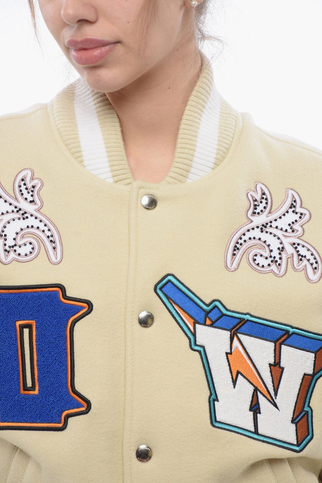 og1mm1125 Padded Thunderbolt Bomber Jacket in Beige/White