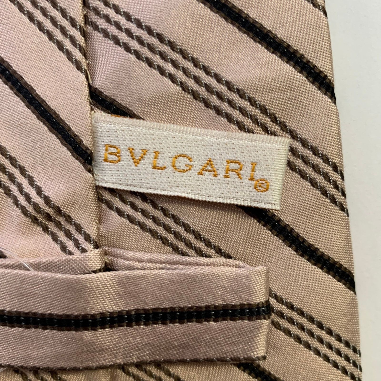 Bvlgari BVLGARI Light Pink Black Diagonal Stripe Silk Tie Size ONE SIZE - 3 Thumbnail