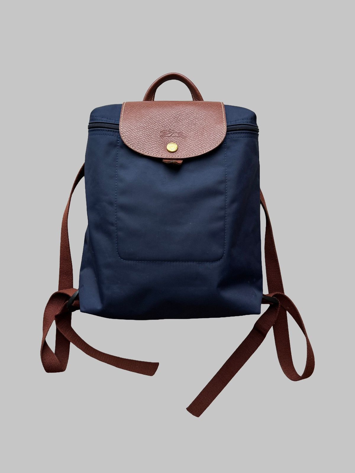Longchamp Longchamp Le Pliage Navy Brown Blue Nylon Backpack USED Size ONE SIZE - 1 Thumbnail