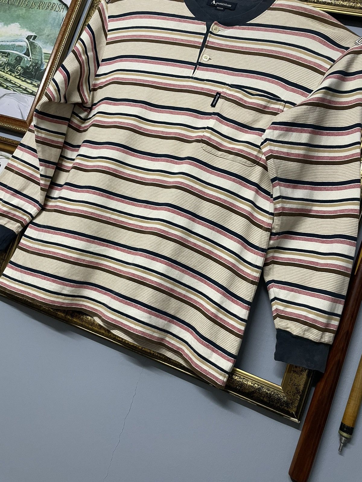 Aquascutum Vintage 1990s Designer Aquascutum Stripe Classic Longsleeve Size US M / EU 48-50 / 2 - 4 Thumbnail