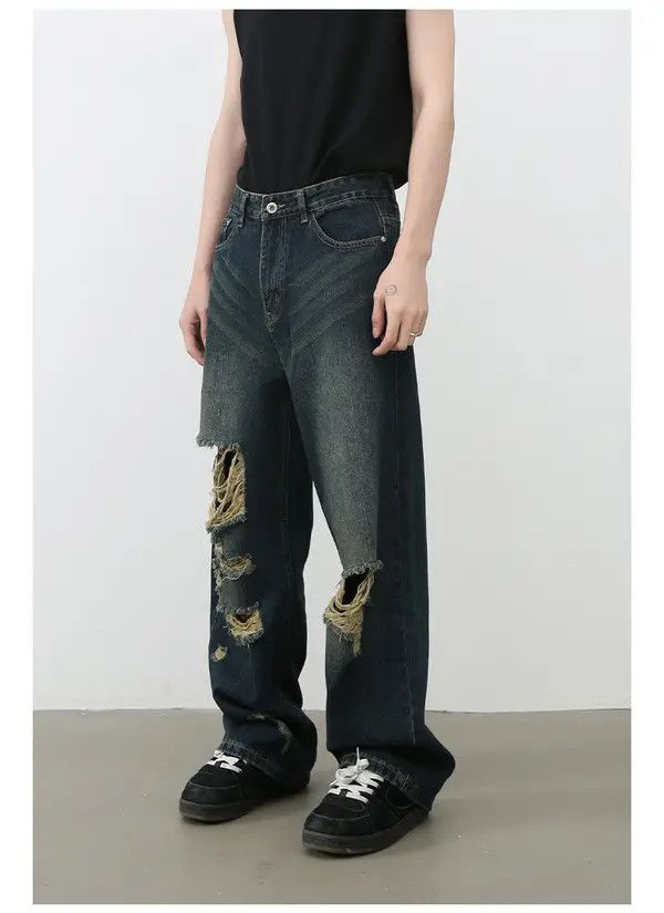 VIBE American high street retro men's straight loose ripped jeans Size US 32 / EU 48 - 4 Thumbnail