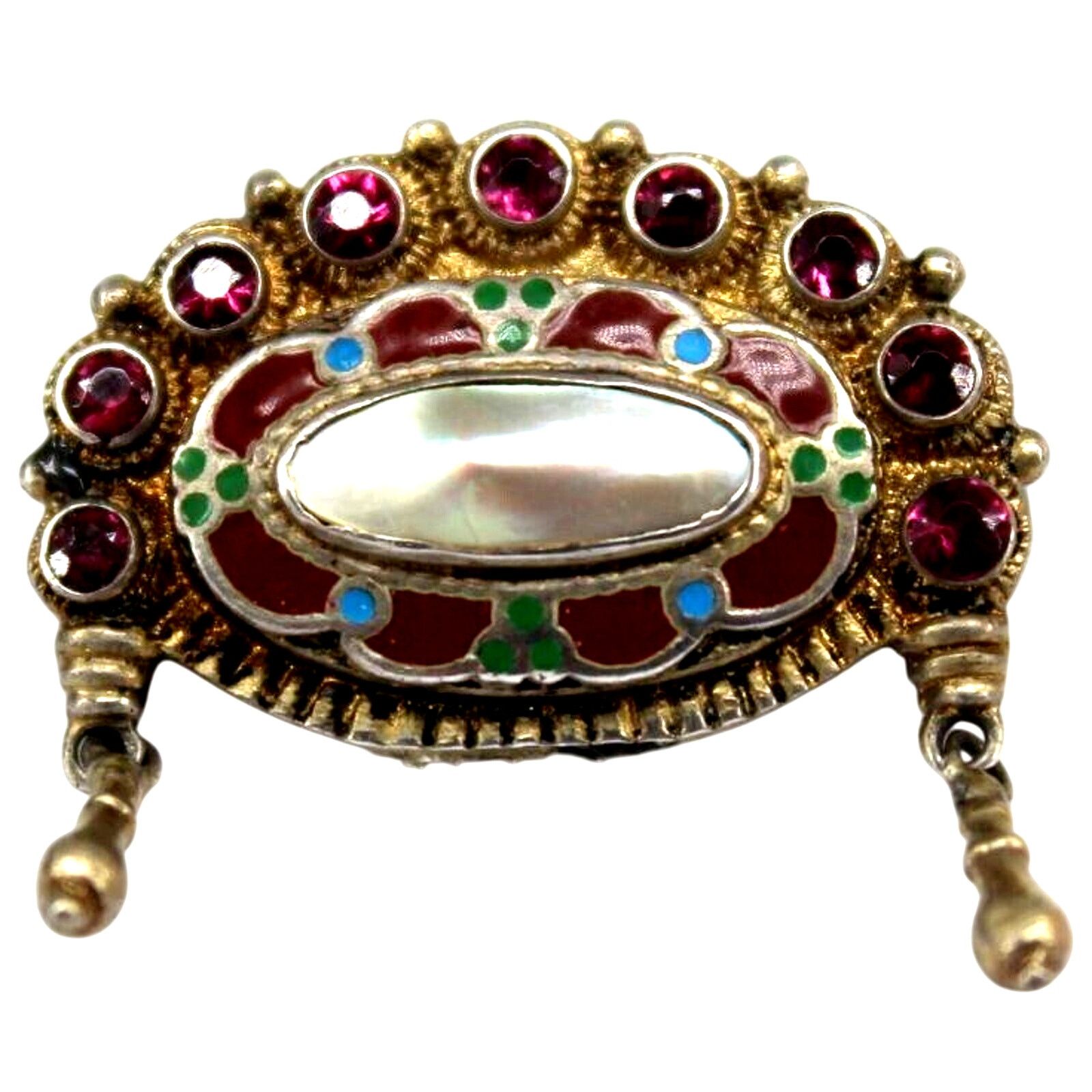 Other Vintage Brooch 935 Silver Pearl • Rhinestones Red Green Blue Size ONE SIZE - 1 Thumbnail