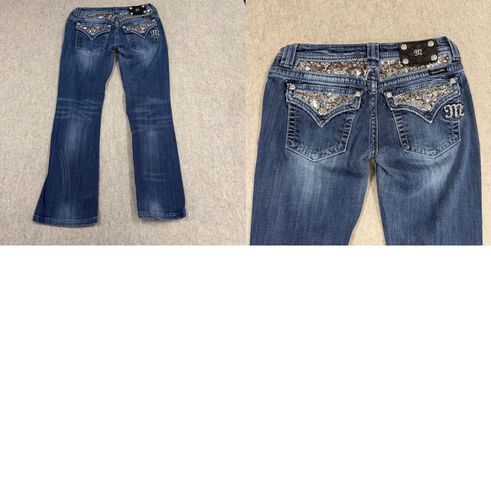 Miss Me Miss Me Jeans Womens 29 Blue Bootcut Sequin Rhinestone Flap Pockets JES731BR Size 29" - 10 Thumbnail