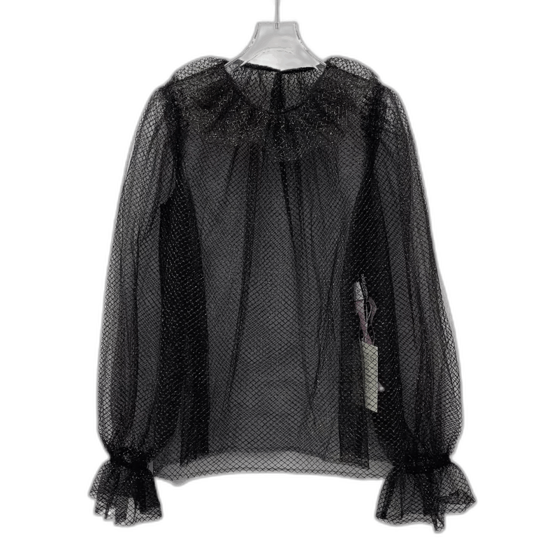 Dolce & Gabbana Black Lace Bell Sleeve Round Neck Shirt Size L / US 10 / IT 46 - 1 Thumbnail