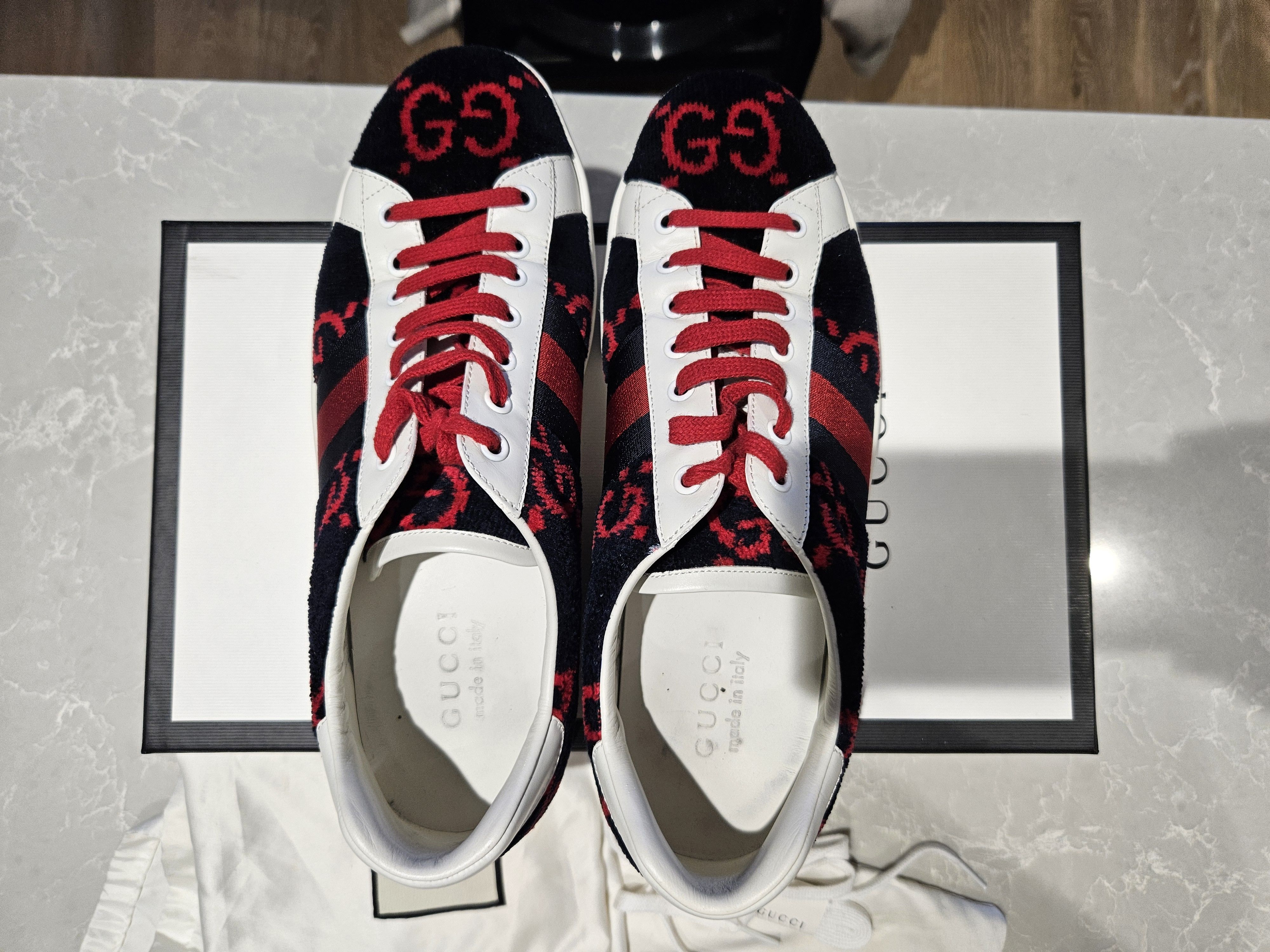 Gucci Gucci Ace sneakers Dark Navy & red monogram velour sneakers Size US 8 / EU 41 - 7 Thumbnail