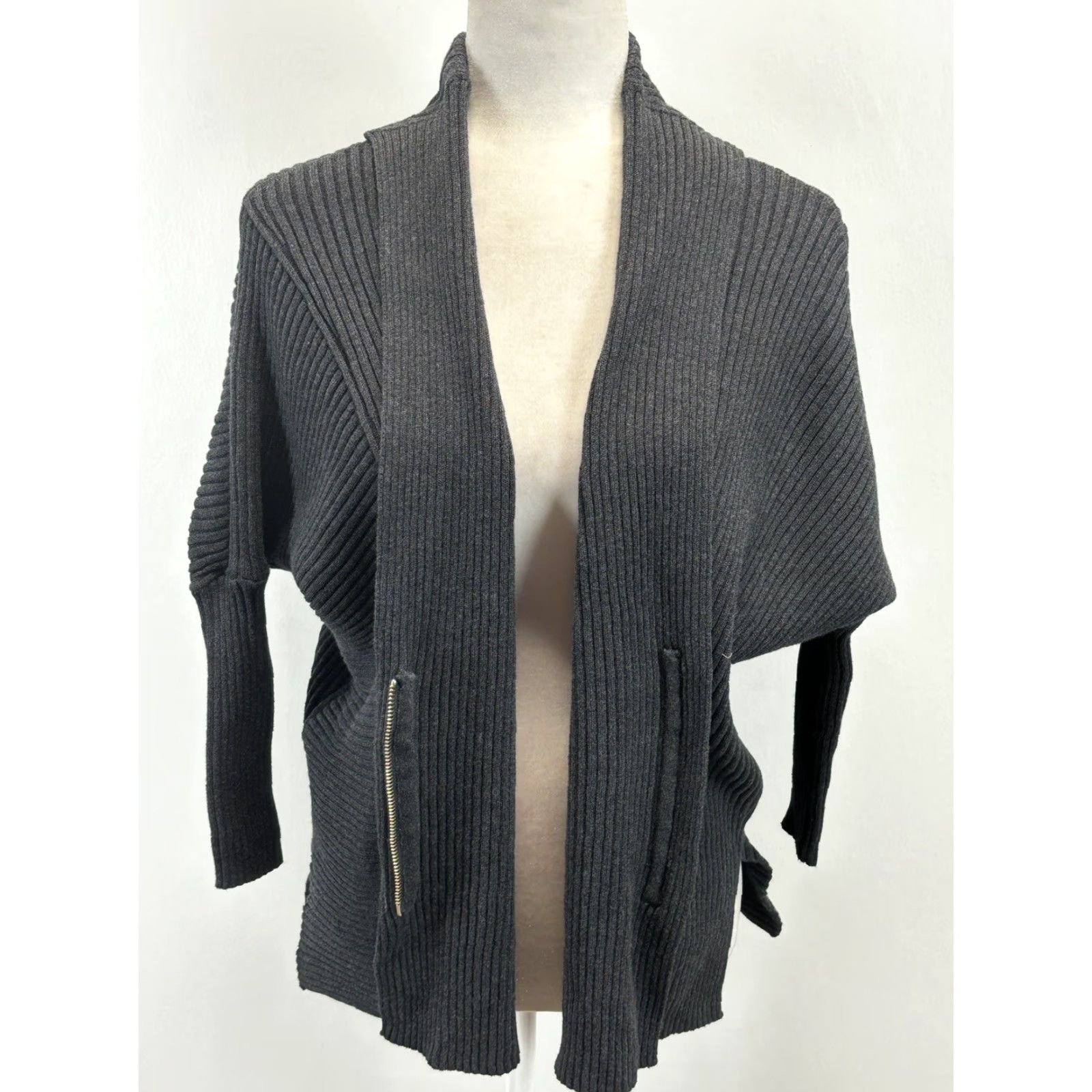 Vintage Cabi Cosmo Women's XXS Cardigan Sweater Galaxy Gray Oversized Ribbed Dolman V-Neck Long Sleeve Knit 100% Cotton Casual Classic Size XXS / US 00 / IT 34 - 6 Thumbnail