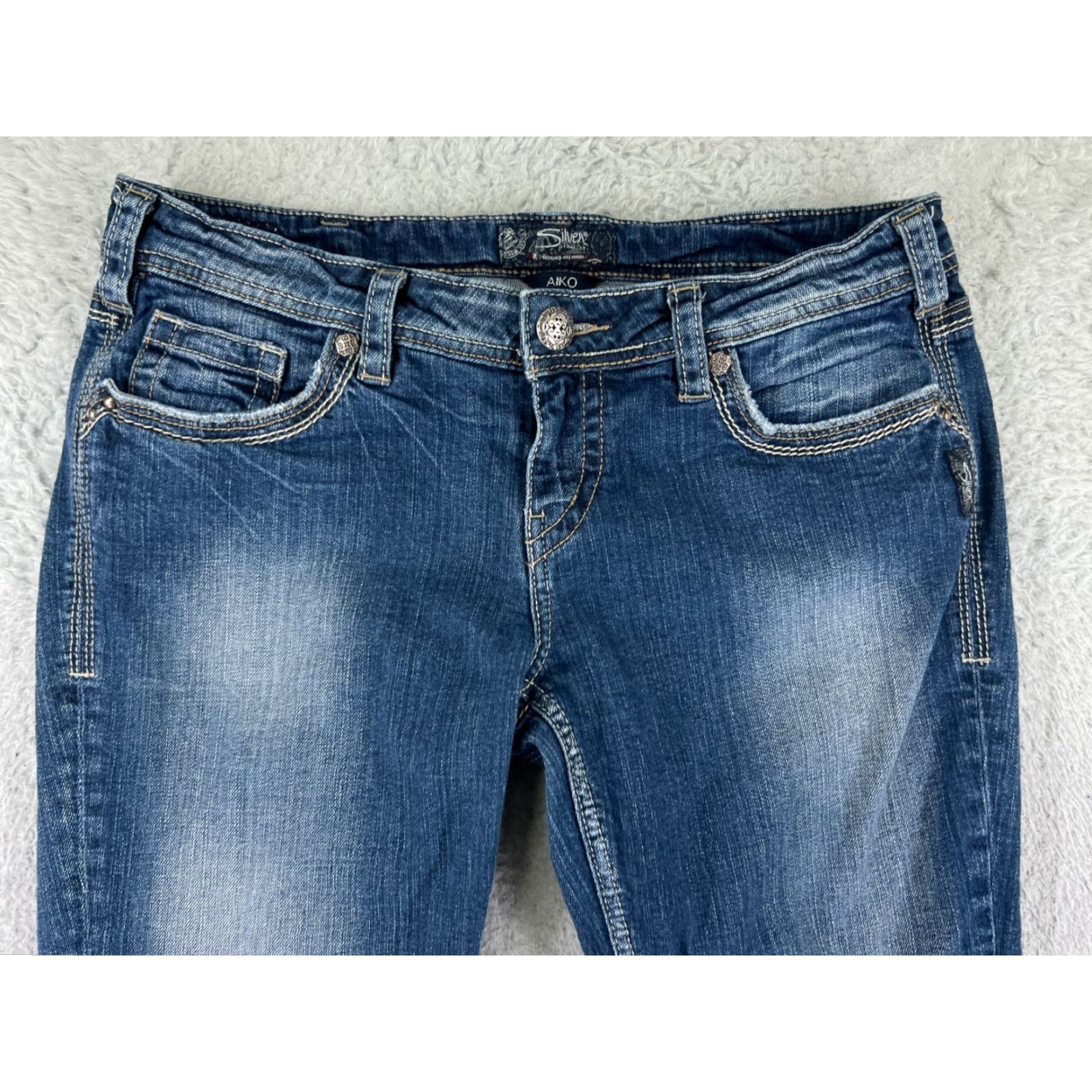 Silver Jeans Co. Silver Jeans Women’s Bootcut Pants 31 Blue Denim Aiko Embroidered Cotton Stretch Size 24" / US 00 / IT 34 - 7 Thumbnail