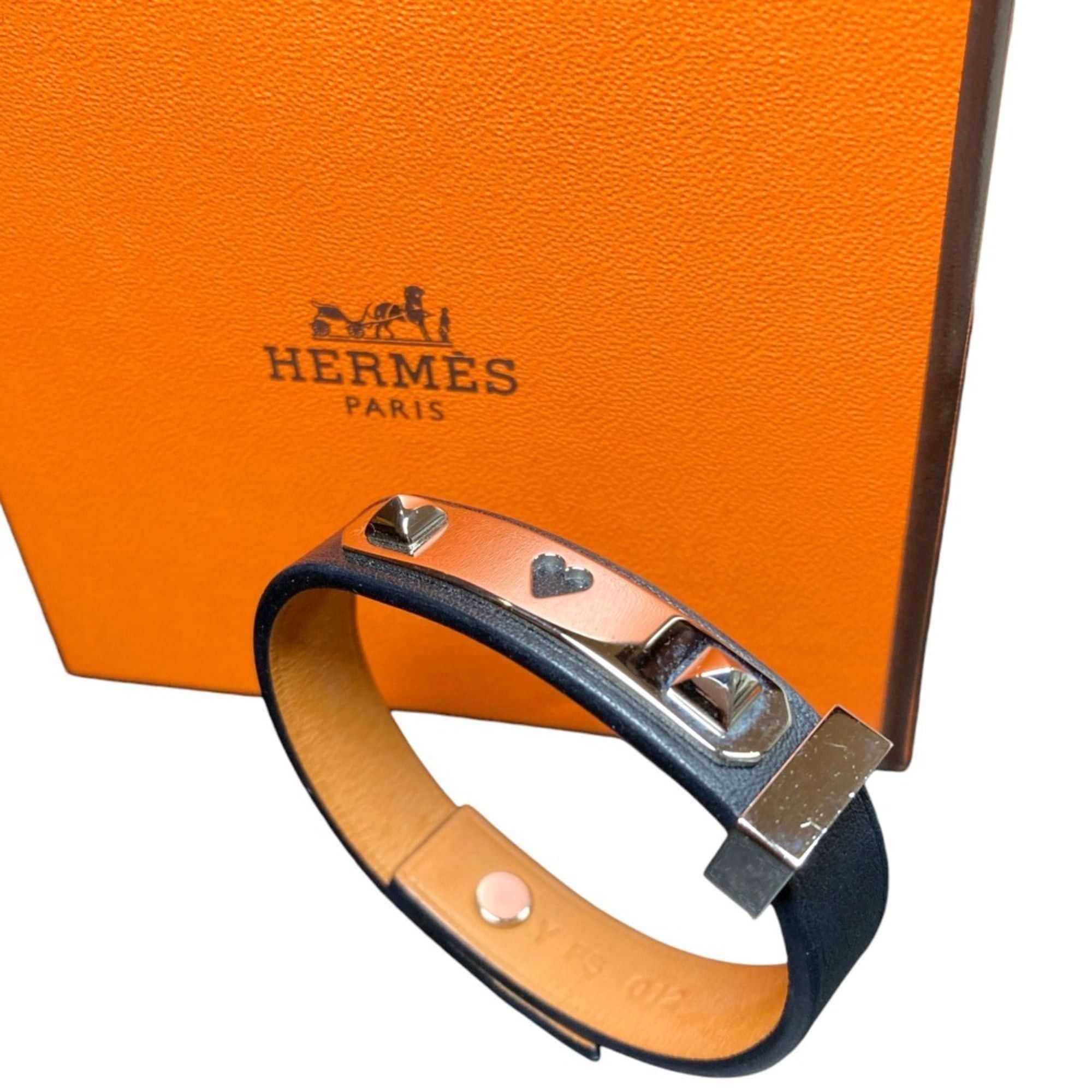Hermes Hermes As de Coeur Heart Motif Leather Bracelet T2 Navy Silver Color Women's Size ONE SIZE - 1 Thumbnail