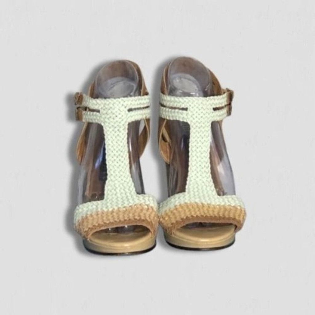 Juicy Couture Juicy Couture Wooden Heels Leather Straps Beige/White 9.5 M Size US 9.5 / IT 39.5 - 1 Thumbnail