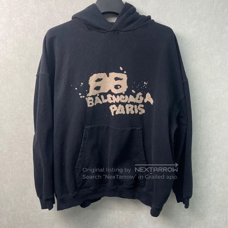 Balenciaga Splatter Printed Destroyed Hoodie Black