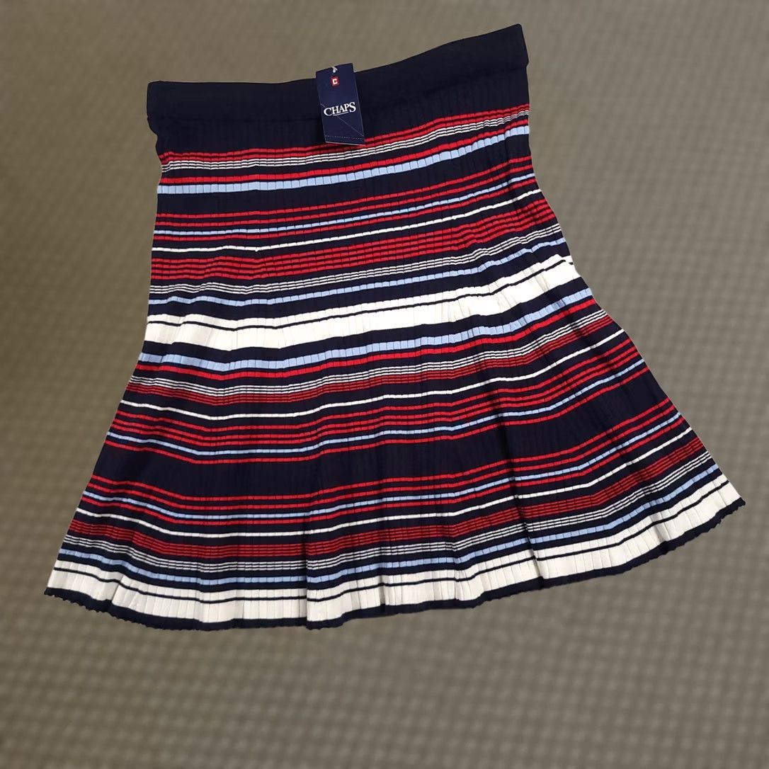 Chaps Chaps Skirt Womens XL Blue Red White Striped Pleated Knit Pull On Midi New Size 40" / US 18 - 1 Thumbnail