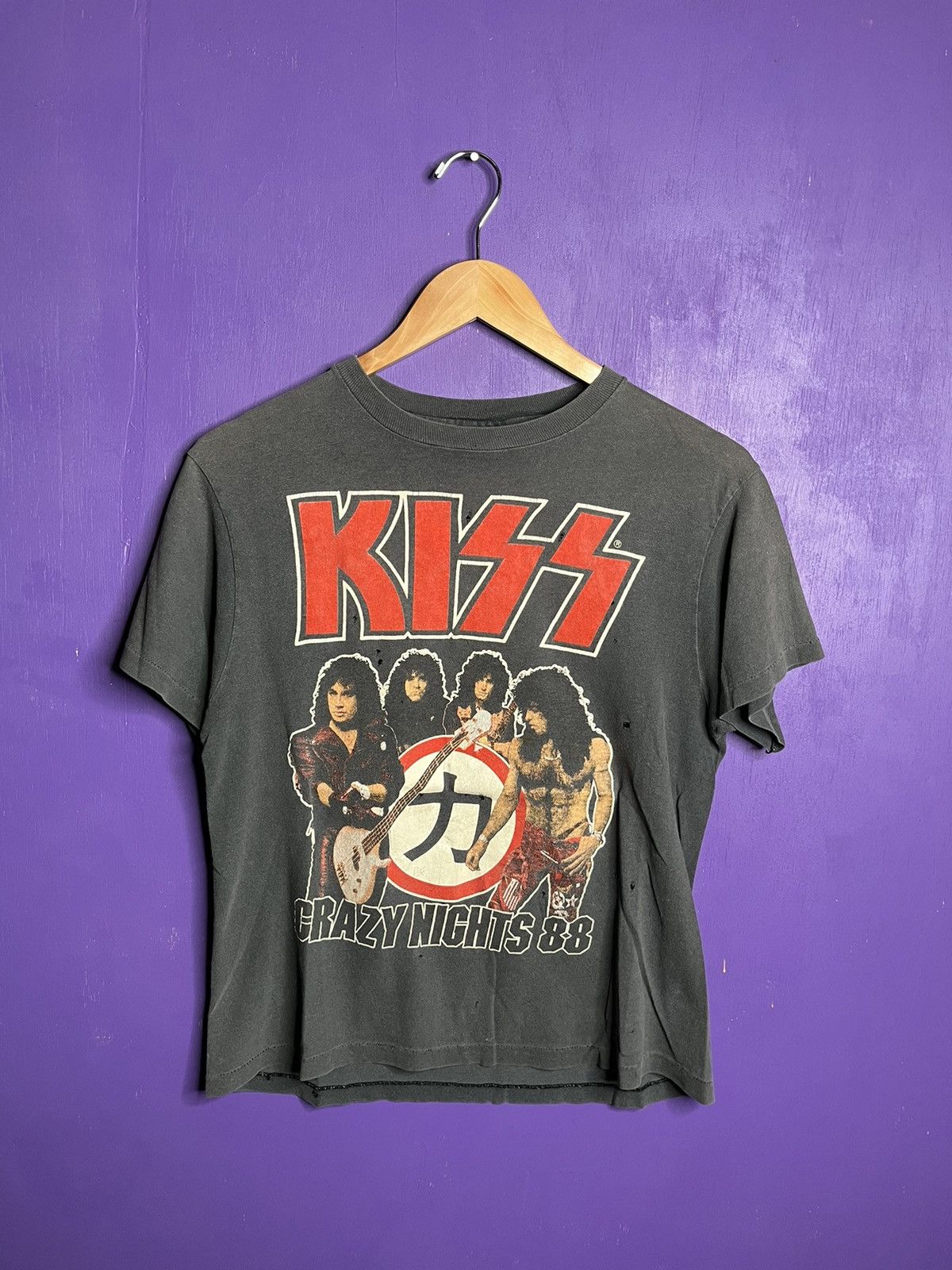 image of Band Tees x Tour Tee Vintage 1988 Kiss I Went Crazy With Kiss Tour T-Shirt in Black (Size Small)