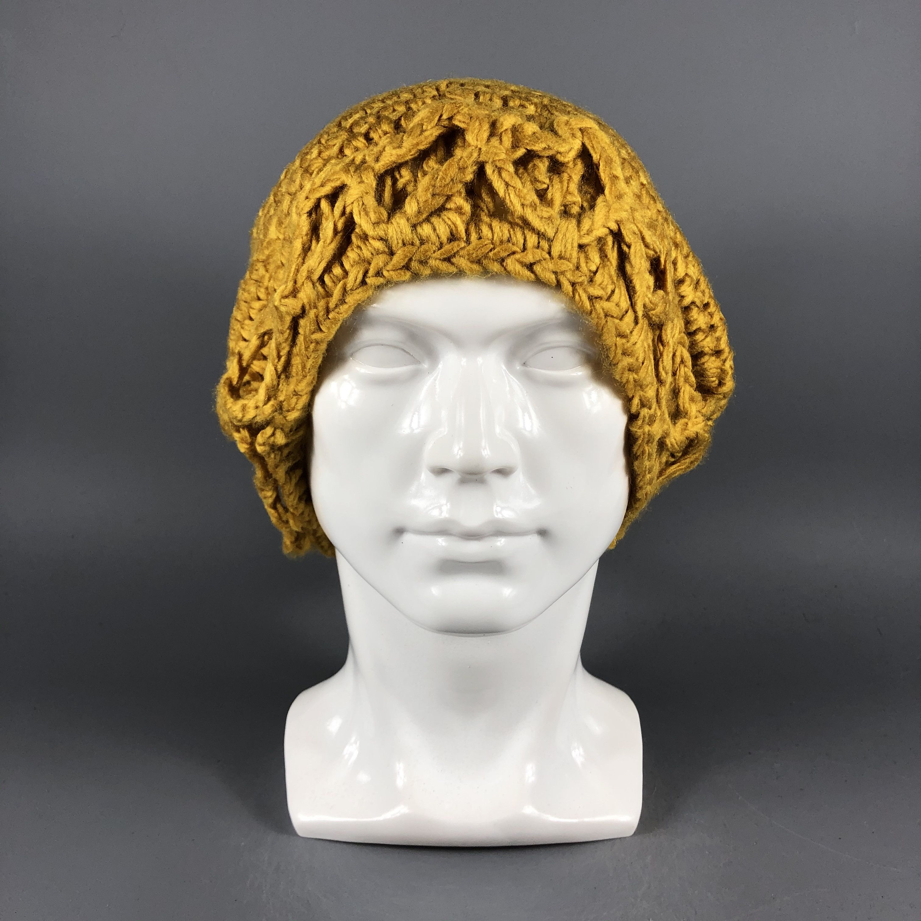 image of Vintage Womens Unknown Knit Yellow Beanie Snow Hat Snow Cap -D995