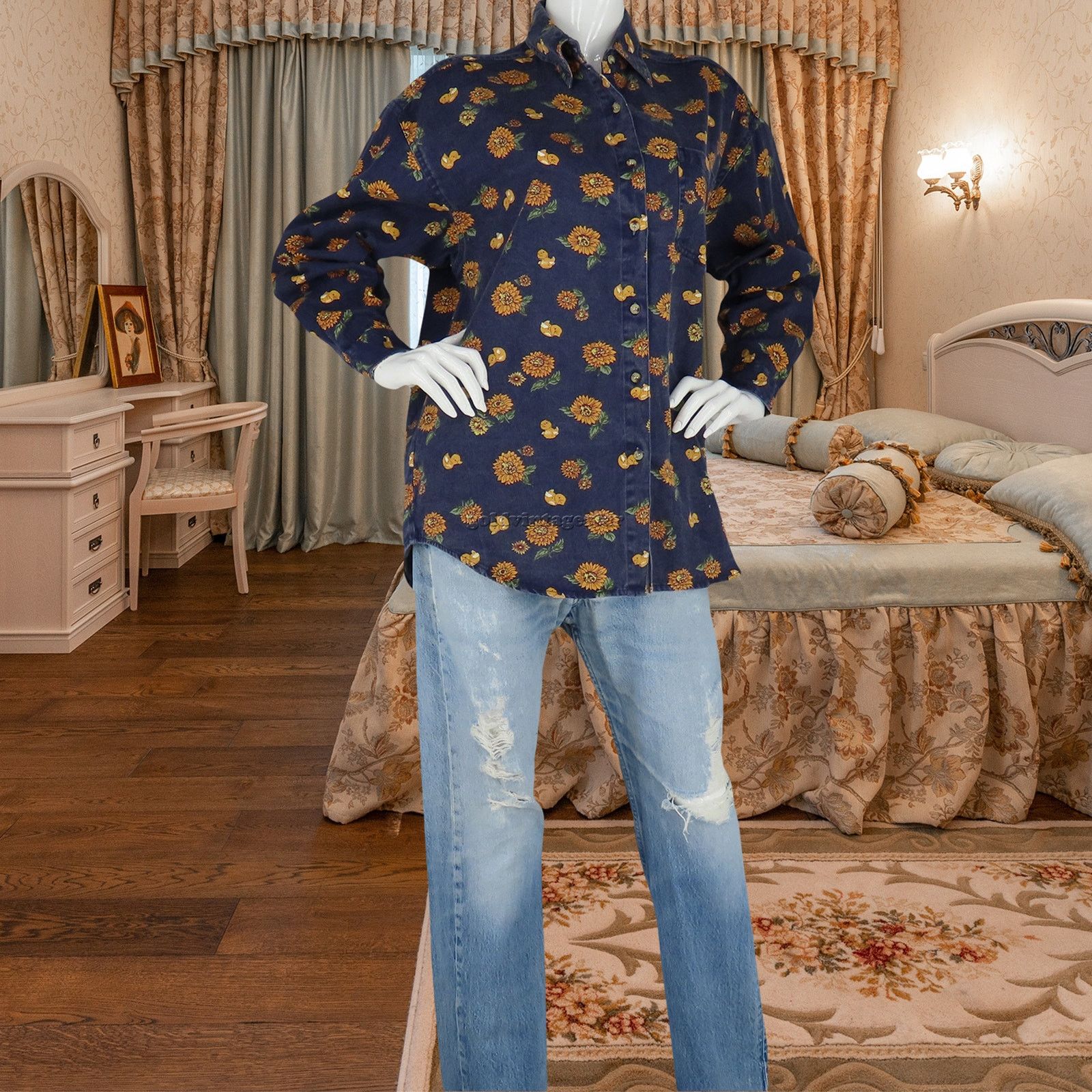 Other 90s Vintage Sunflower Duck Print Denim Shirt L Size L / US 10 / IT 46 - 3 Thumbnail